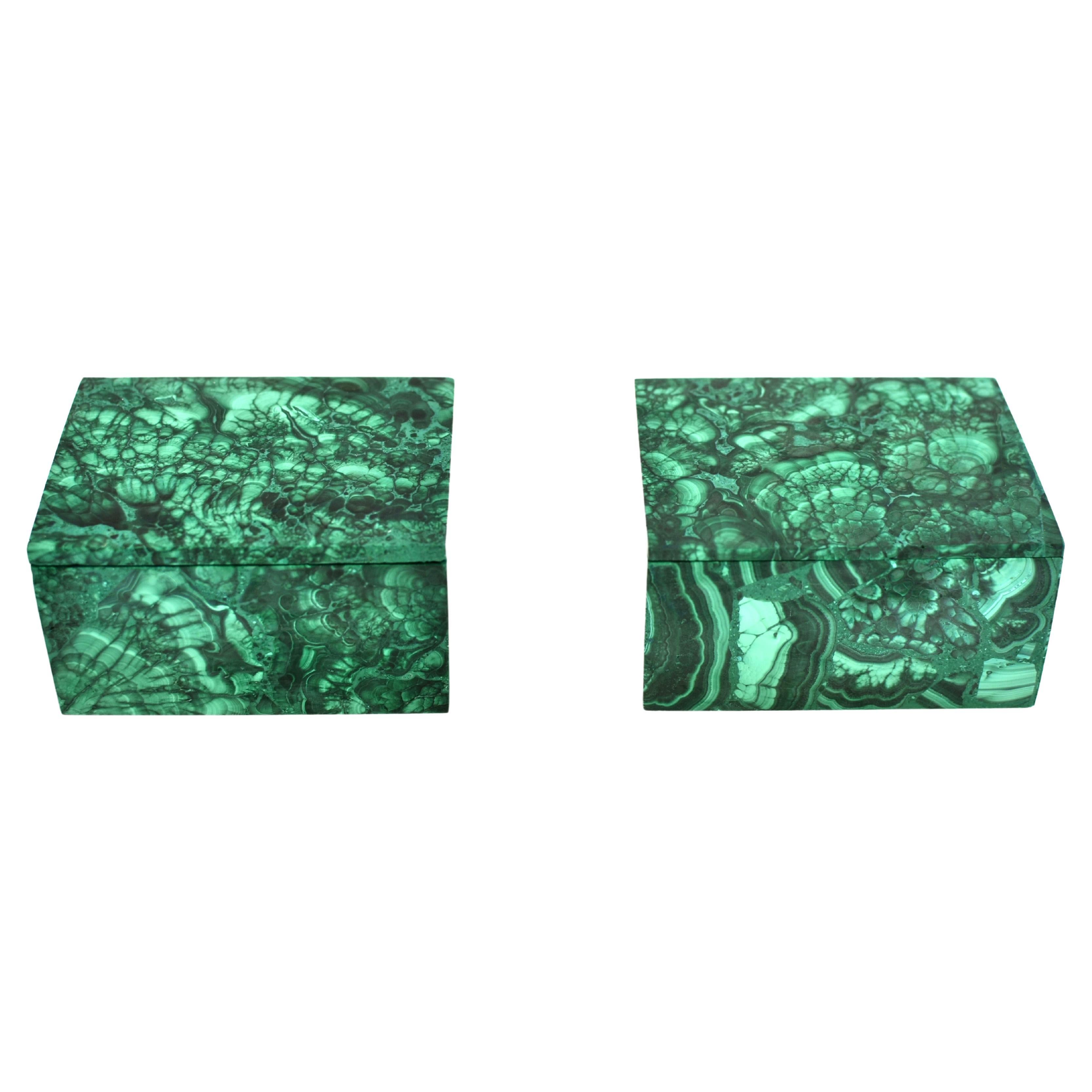 Pair of Malachite Jewelry Boxes 2.5 Lb For Sale