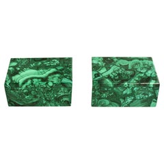 Coppia di portagioie in malachite con coda di tacchino da 4 pollici