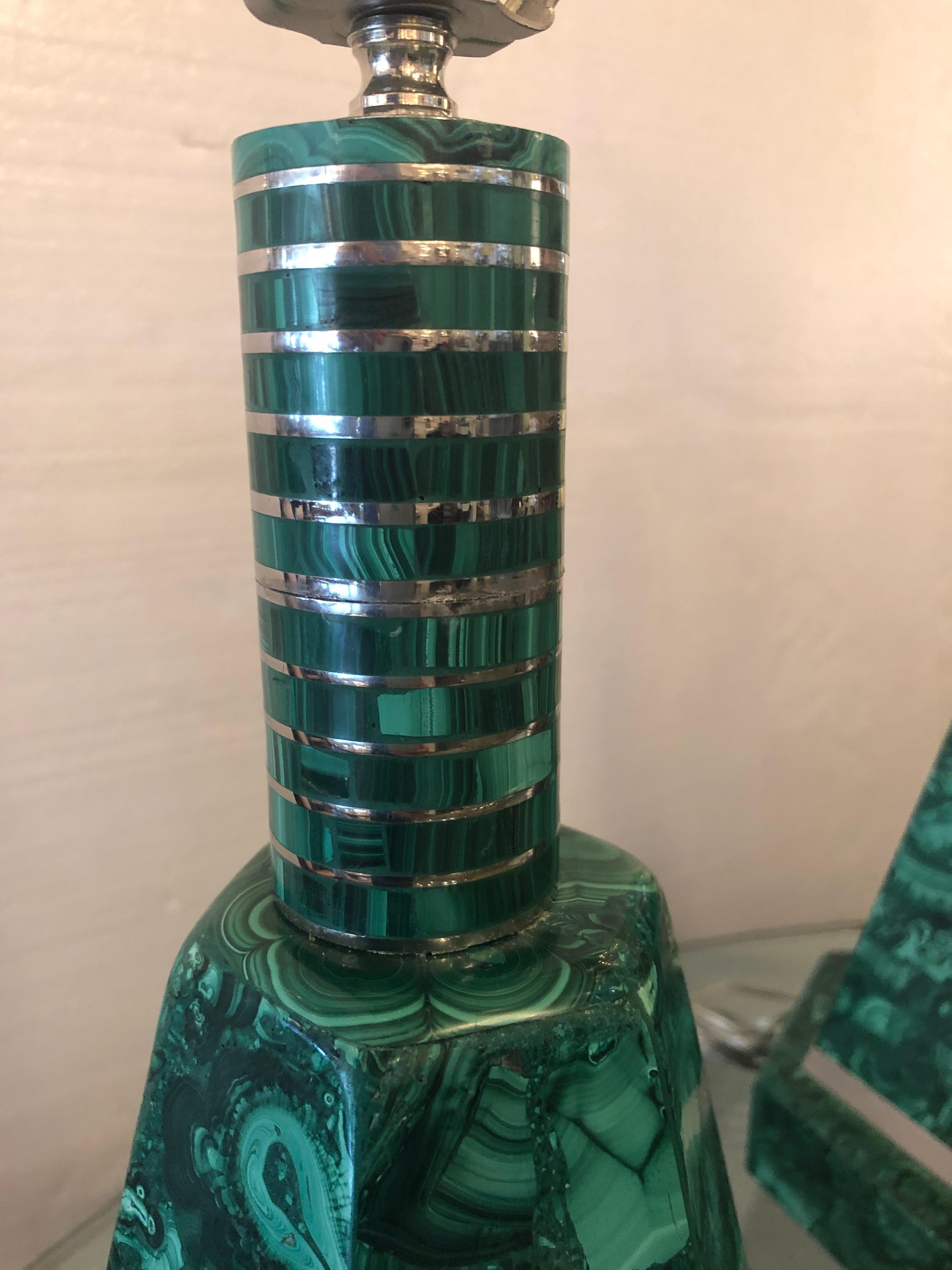 A pair of Malachite lighthouse lamps.