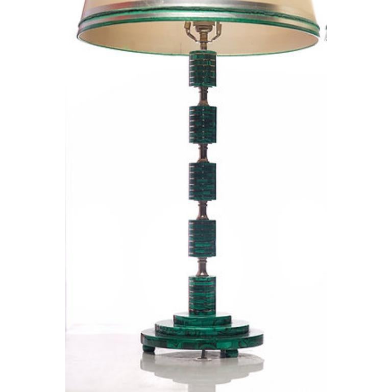 Modern Pair of Malachite Mid-Century Lamps, 20th Century For Sale