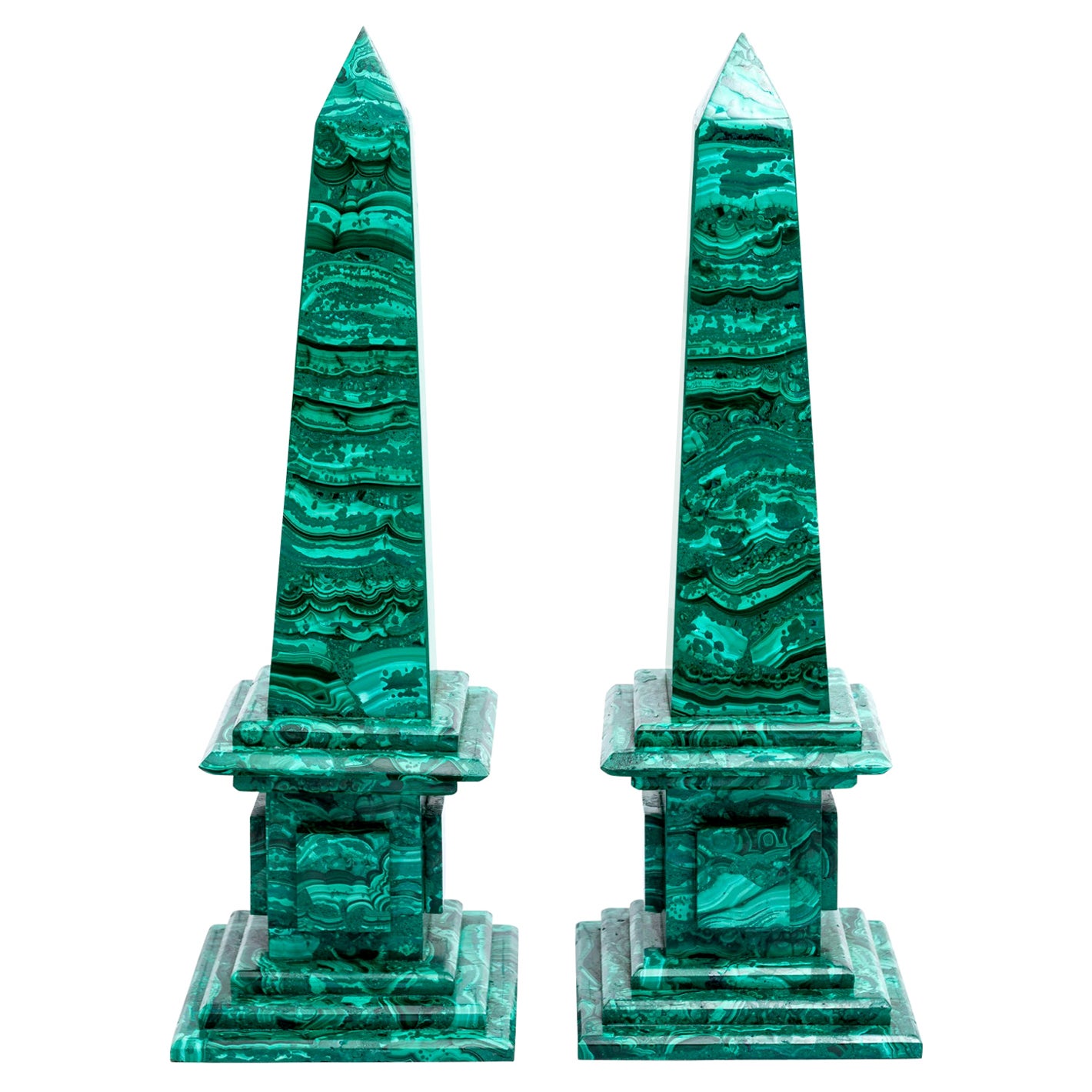 Pair of Malachite Obelisks