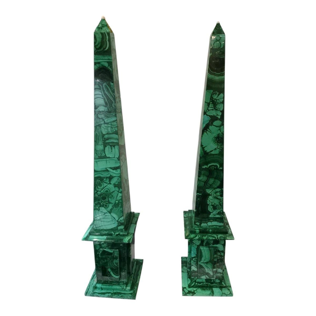 Moderno Coppia di obelischi in malachite - Italia, anni '70 in vendita