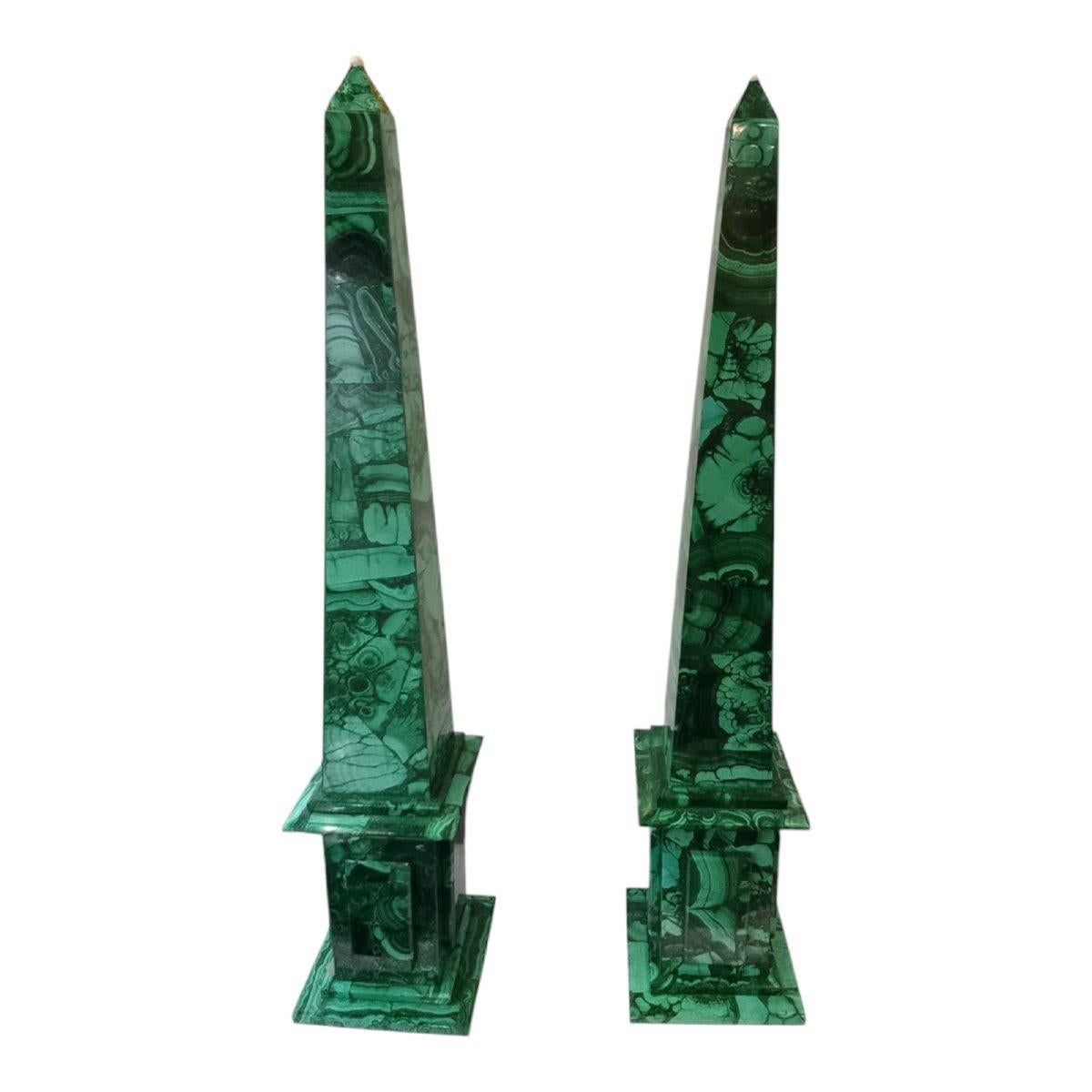 Malachite Coppia di obelischi in malachite - Italia, anni '70 in vendita