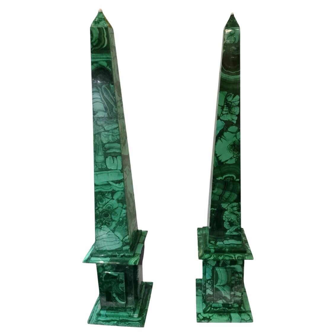 Coppia di obelischi in malachite - Italia, anni '70