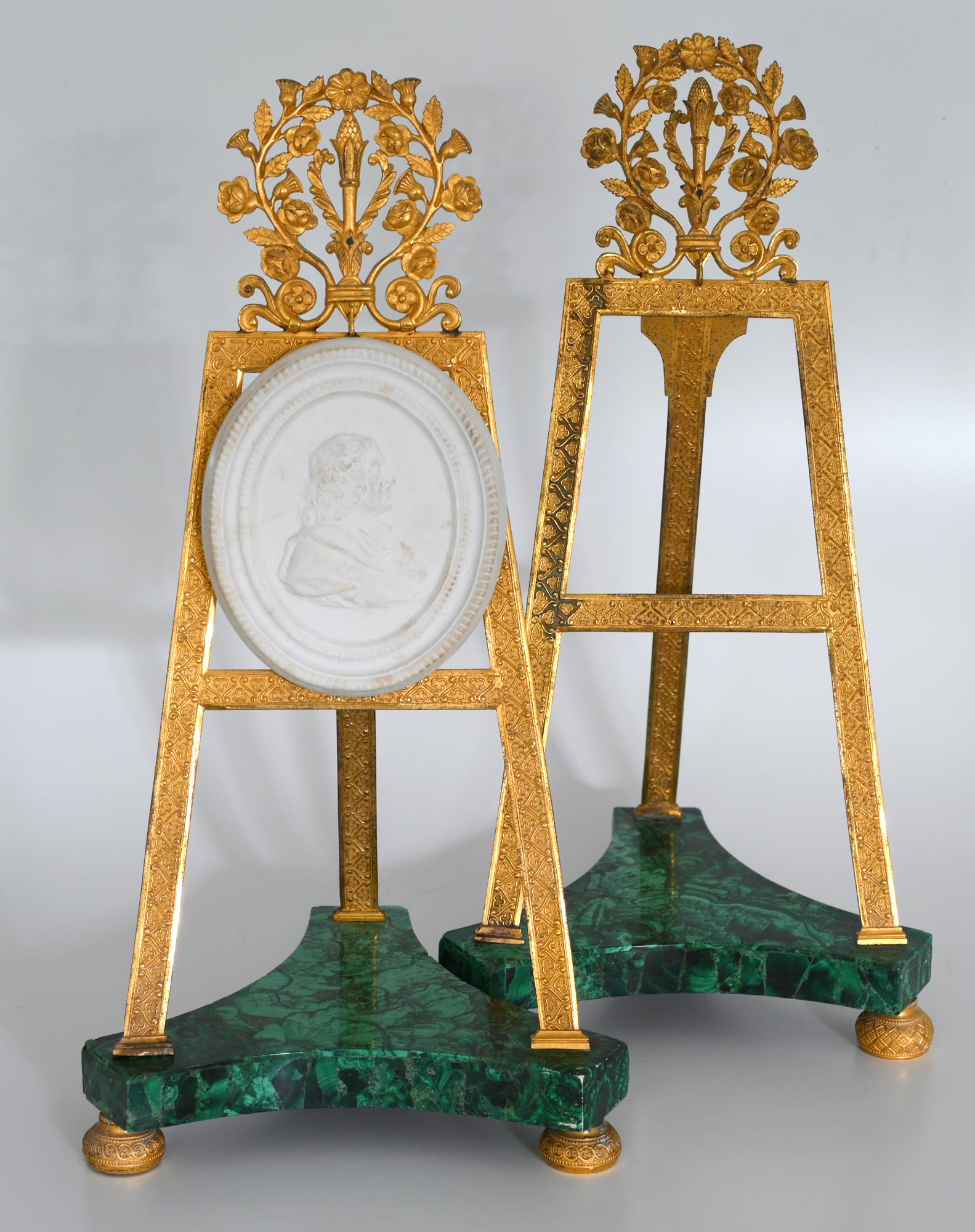 Pair of Malachite Stands, St.Petersburg Early 19th Century, Fire Gilded Bronze  1