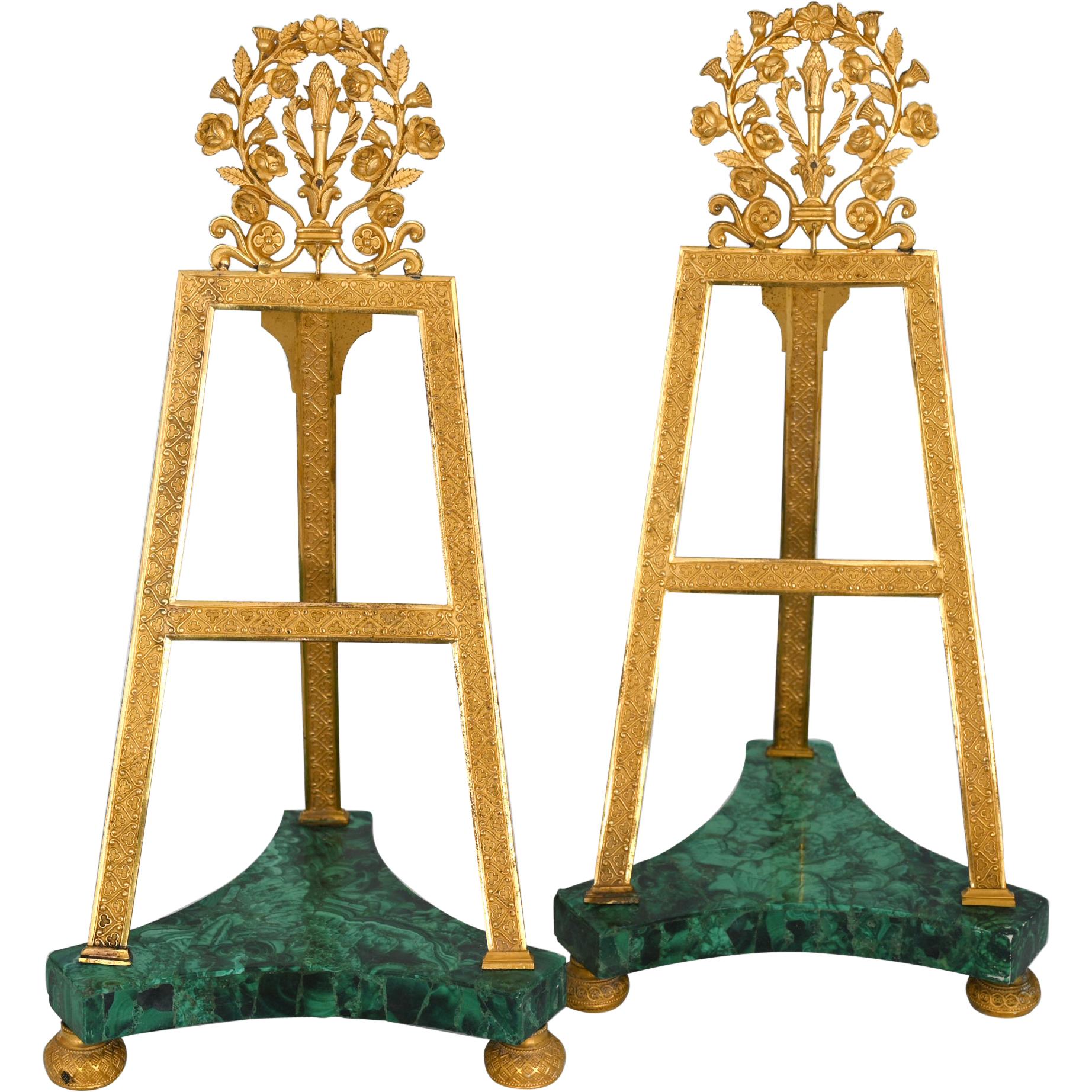 Pair of Malachite Stands, St.Petersburg Early 19th Century, Fire Gilded Bronze 