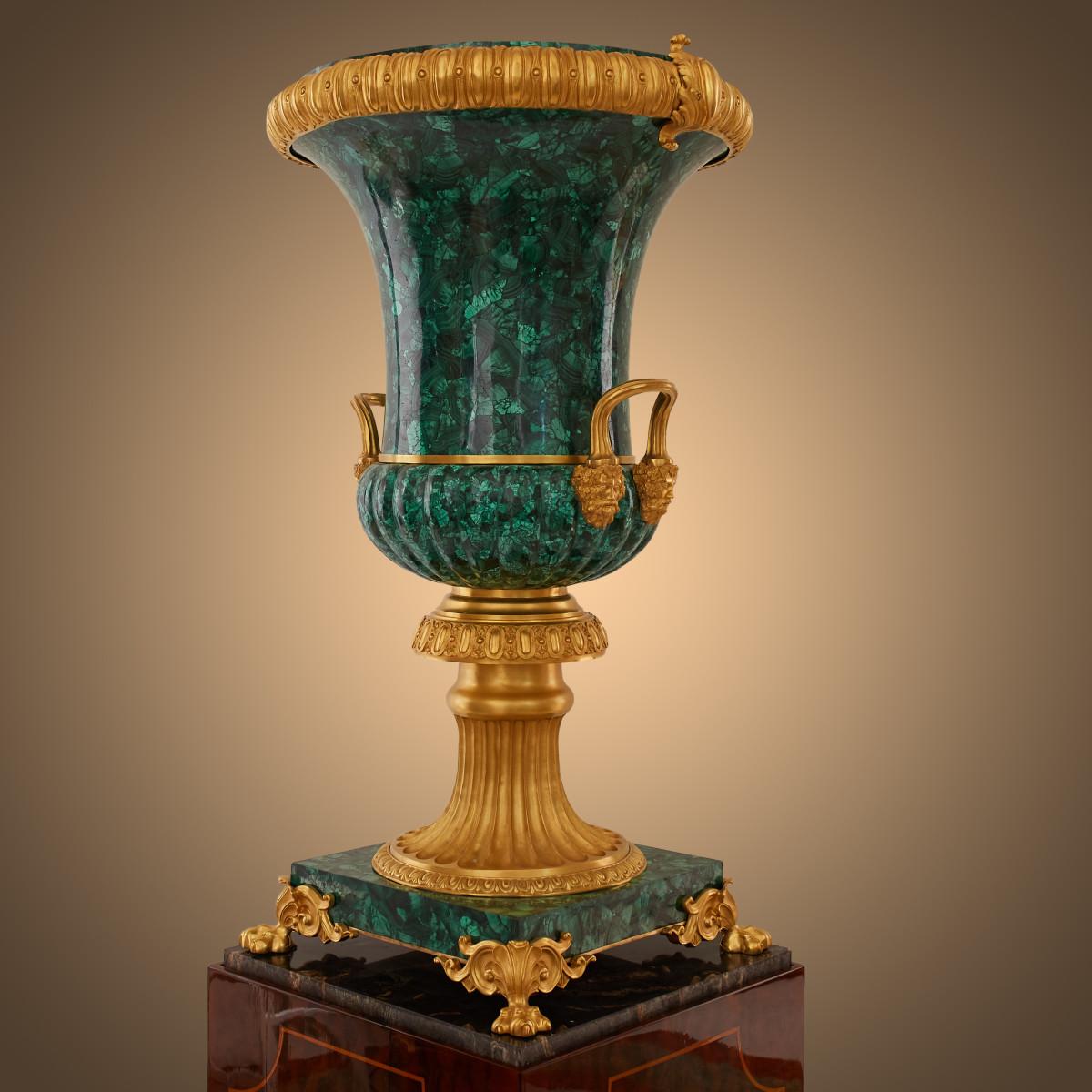 Neoclassical Pair of Malachite Vases
