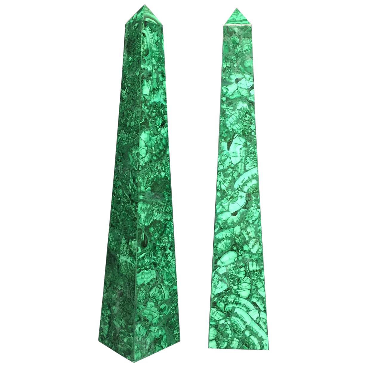 Pair of Malachite Veneered Obelisk Points