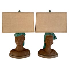 Pair of Male and Female Bust Lamps with Custom Shades