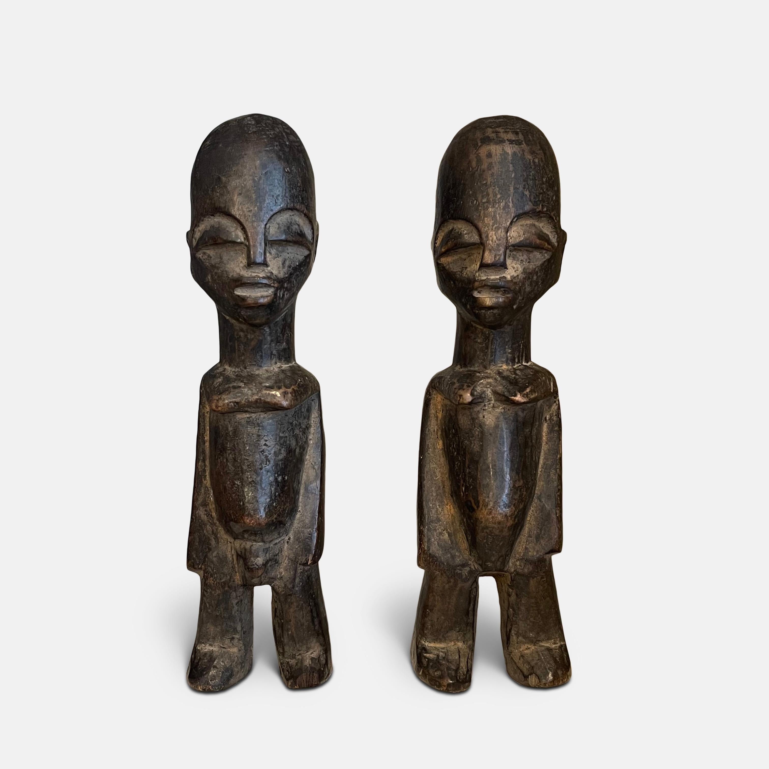 Tribal Pair of Male and Female Lobi Bateba Statues, Burkina Faso, Early 20th Century