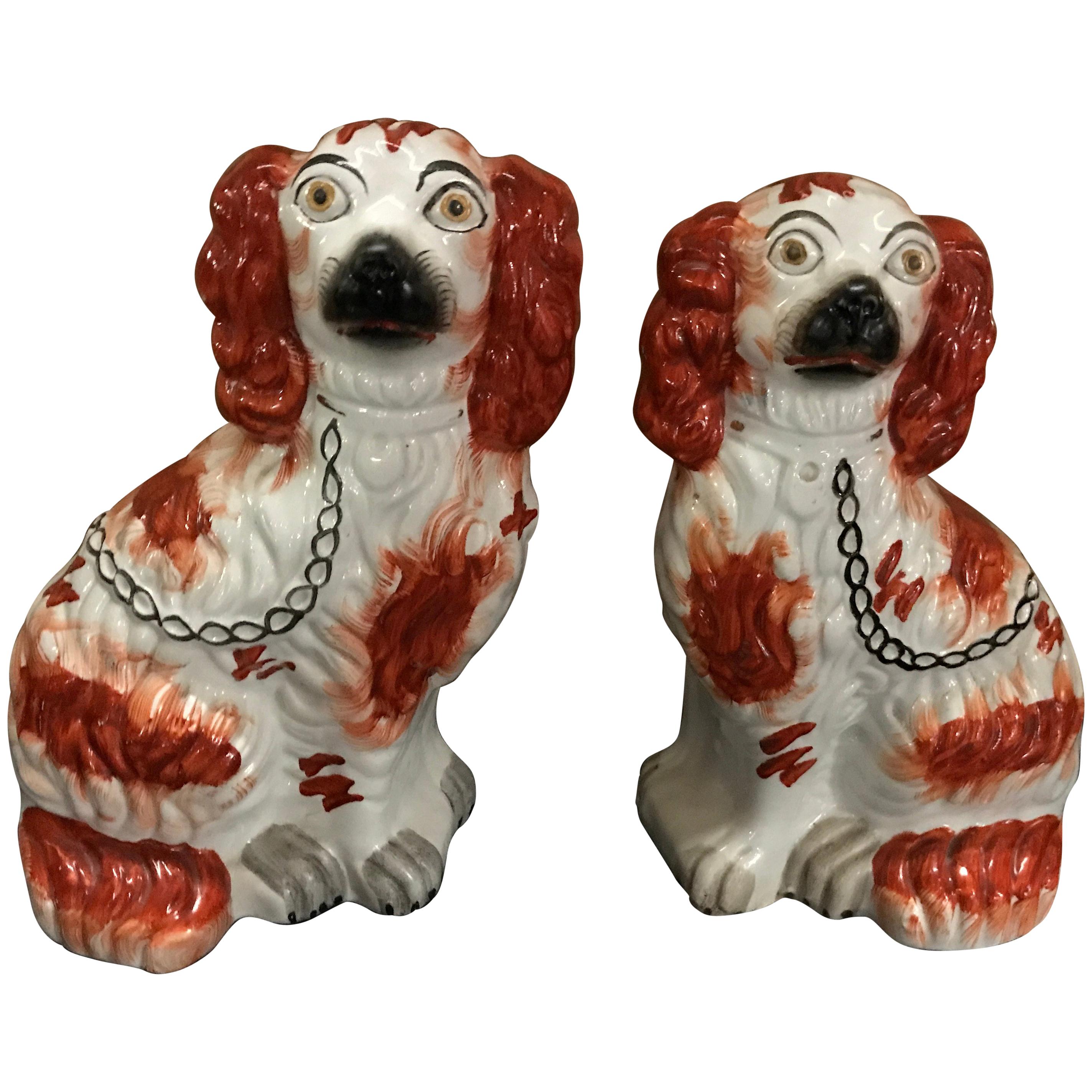 Pair of Male and Female Staffordshire England Red Seated Spaniel Dogs