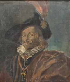 Pair of Male Portraits "Gothic Revival" Oil on Canvas  from the 1800s