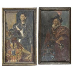 Pair of Male Portraits "Gothic Revival" Oil on Canvas  from the 1800s