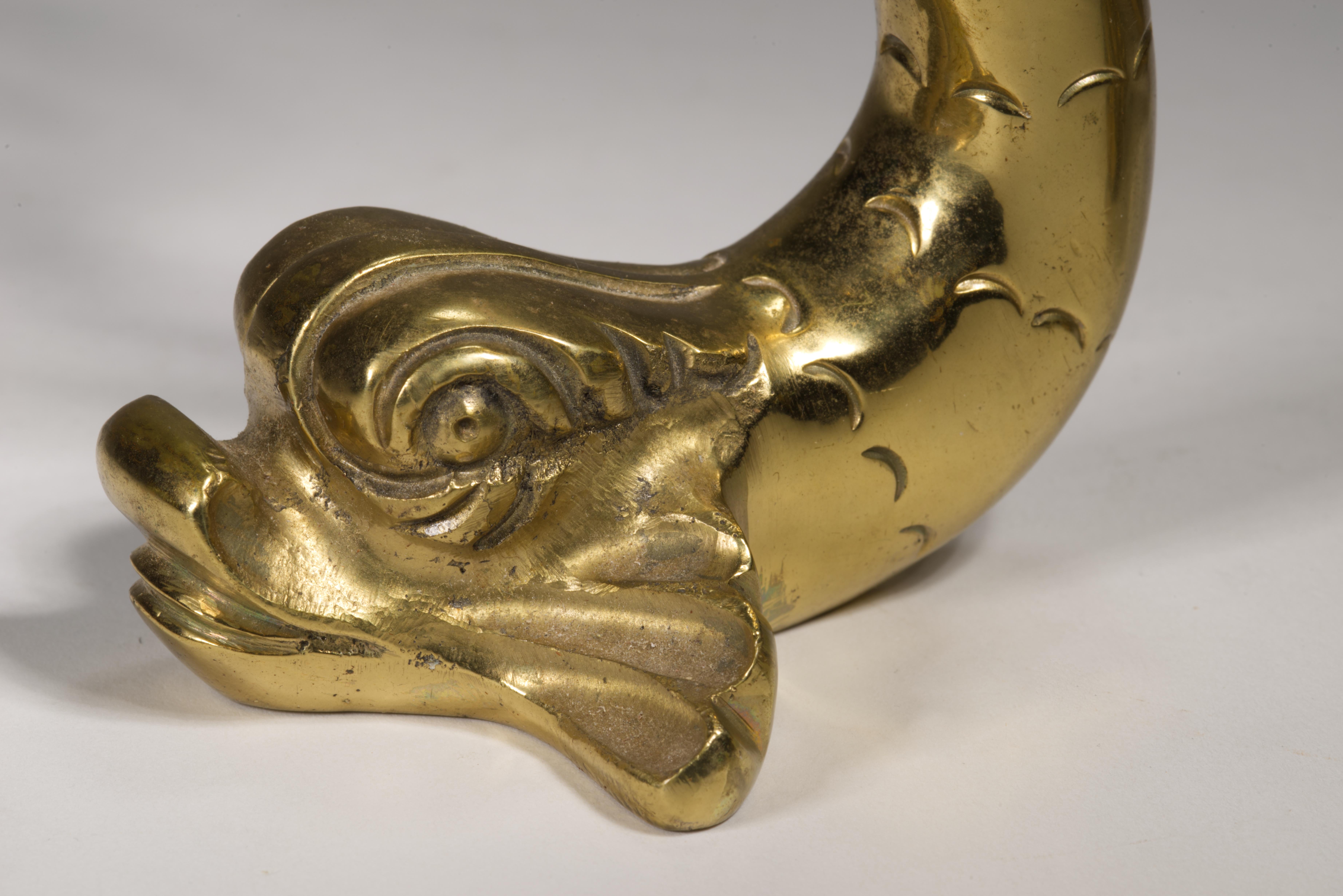 Neoclassical Revival Pair of Maltese Art Deco Bronze Dolphin Bookends or Sculptures For Sale