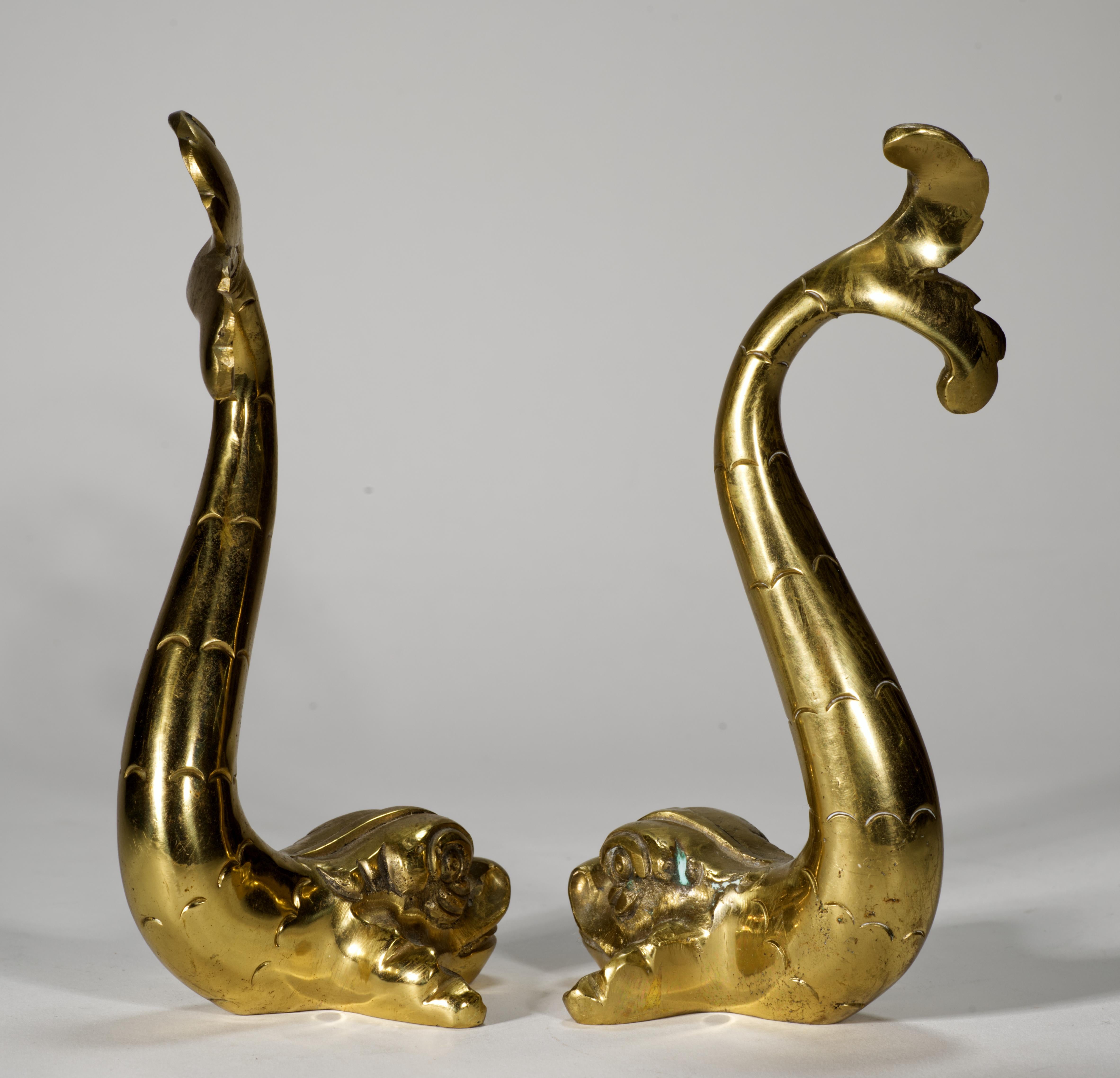 20th Century Pair of Maltese Art Deco Bronze Dolphin Bookends or Sculptures For Sale
