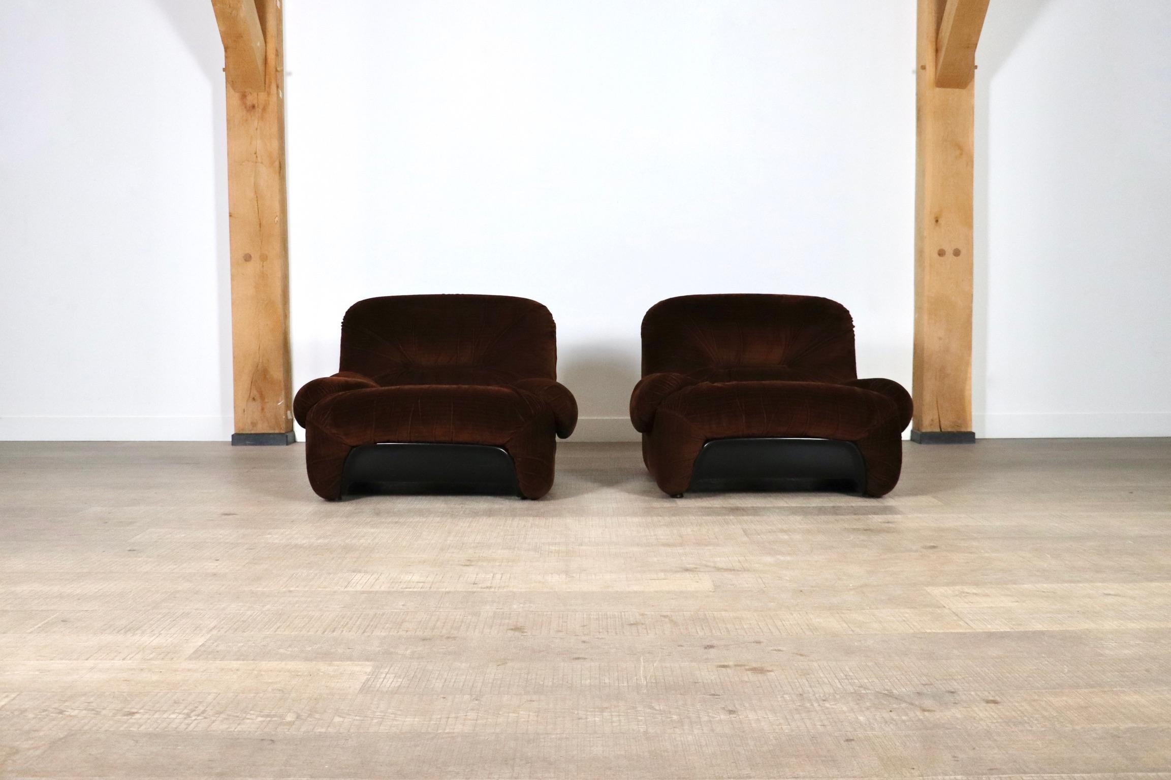 Pair Of ‘Malù’ Lounge Chairs In Brown Corduroy Upholstery By Diego Mattu For 1P 6