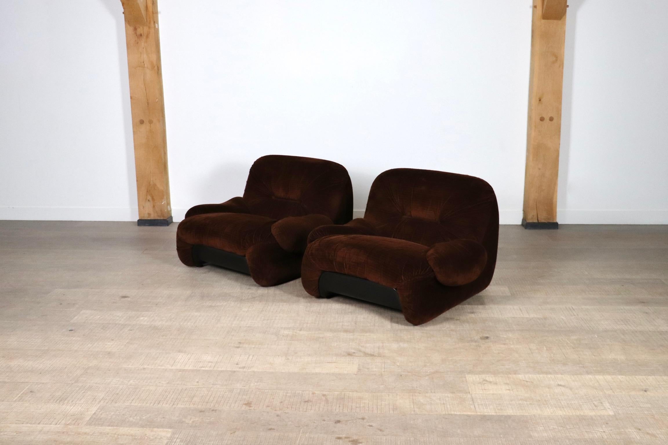 Pair Of ‘Malù’ Lounge Chairs In Brown Corduroy Upholstery By Diego Mattu For 1P For Sale 5