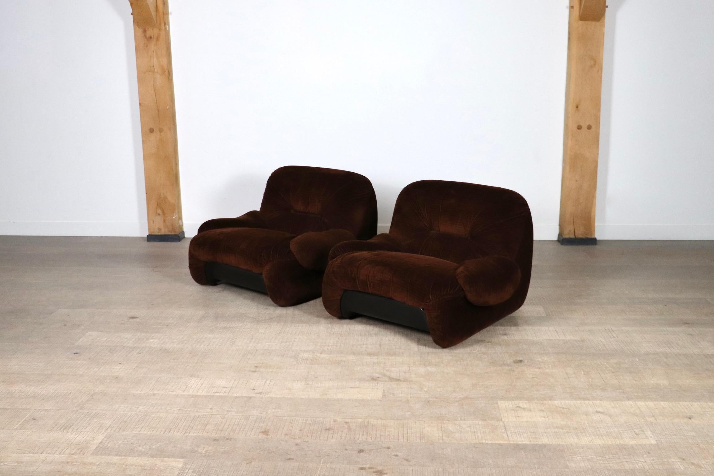 Pair Of ‘Malù’ Lounge Chairs In Brown Corduroy Upholstery By Diego Mattu For 1P 3