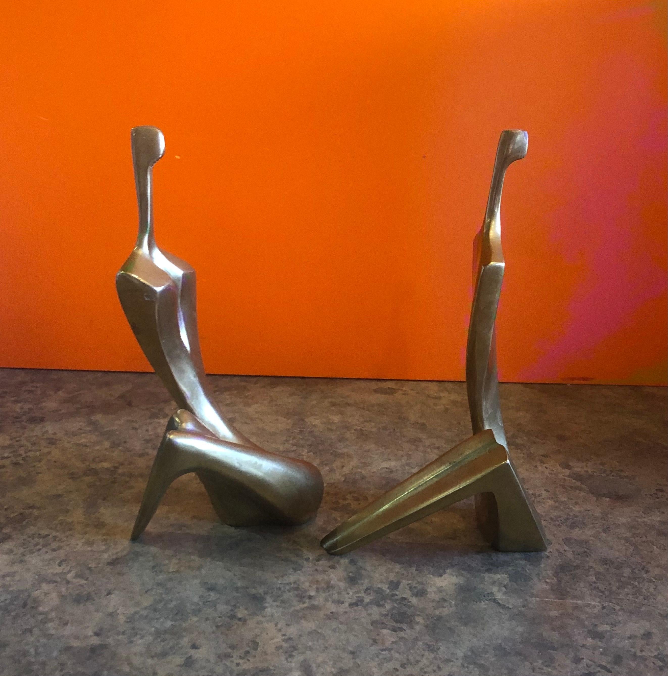 Pair of Man and Woman Patinated Bronze Sculptures by Itzik Ben Shalom 2
