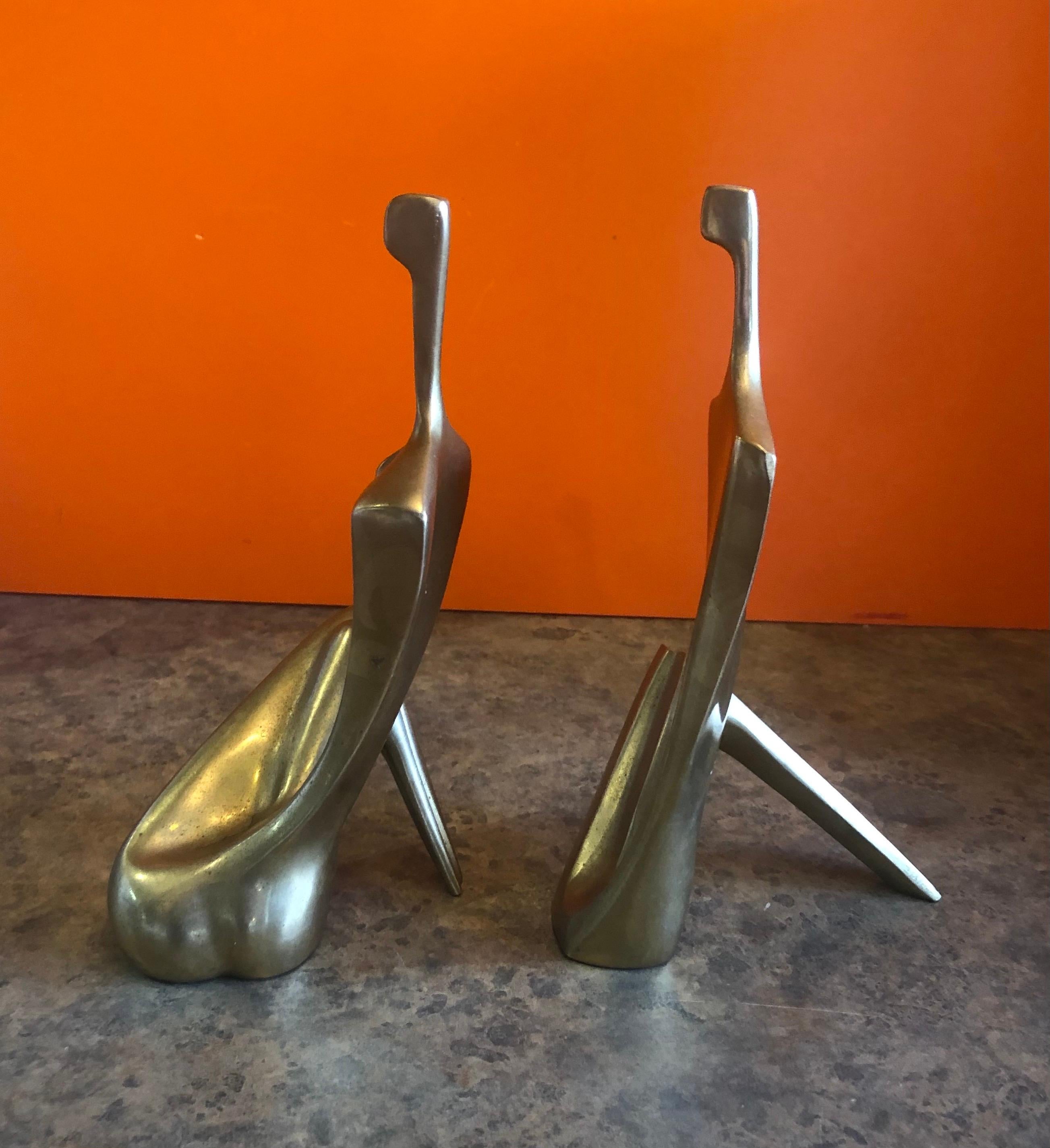 Pair of Man and Woman Patinated Bronze Sculptures by Itzik Ben Shalom 1