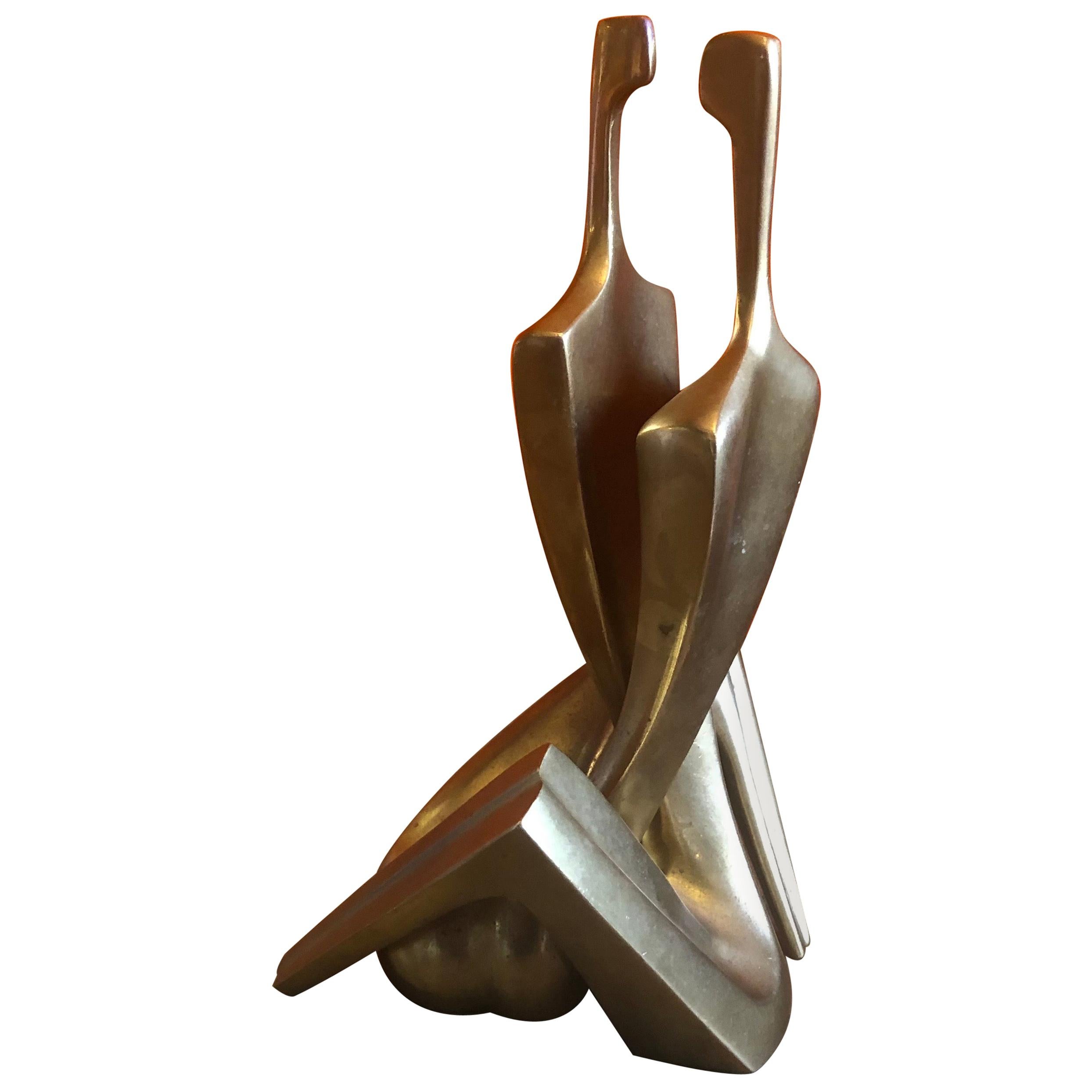 Paar Mann-Frauen-Skulpturen aus patinierter Bronze von Itzik Ben Shalom