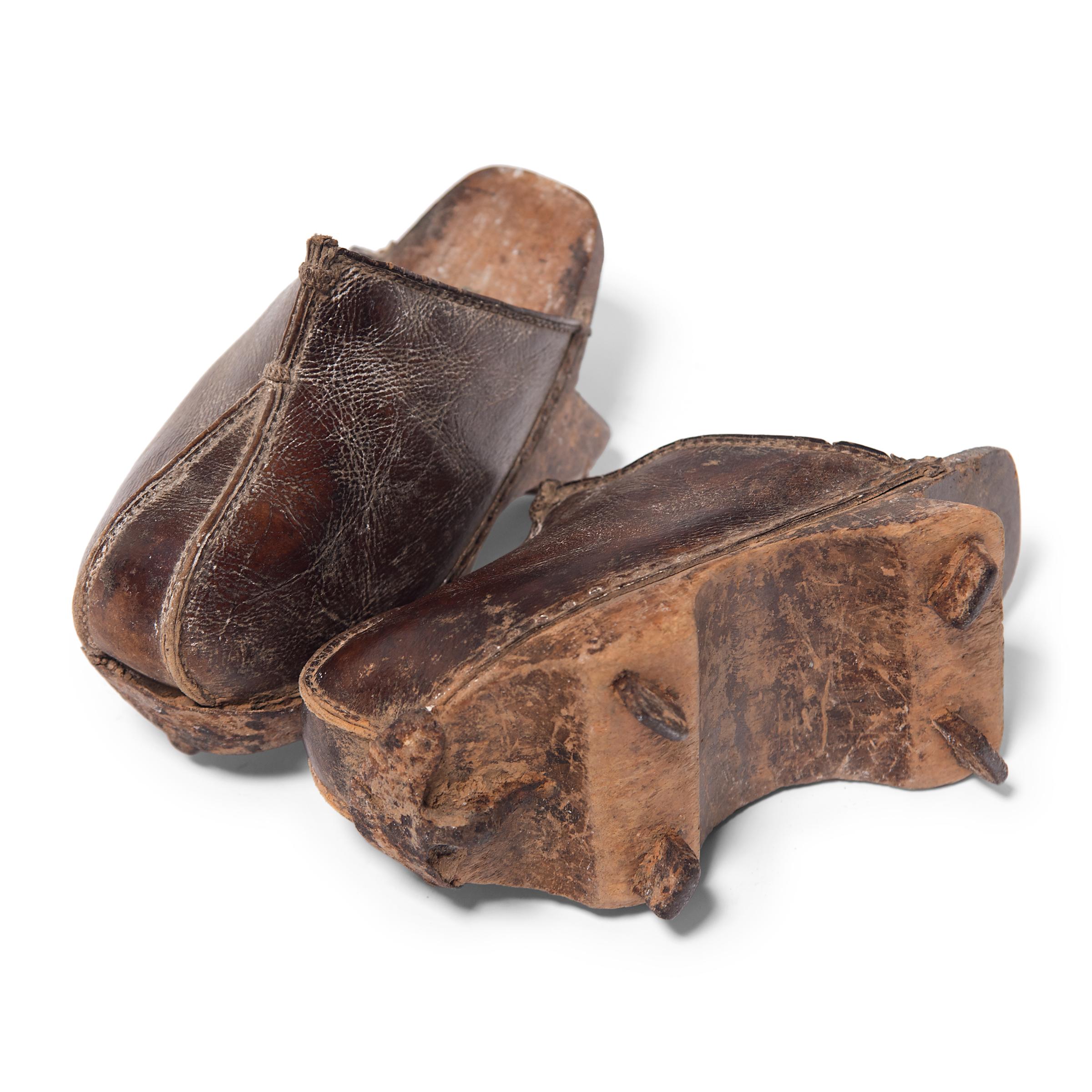 Pair of Manchu Leather Ice Shoes, circa 1900 at 1stDibs