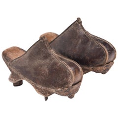 Pair of Manchu Leather Ice Shoes, circa 1900