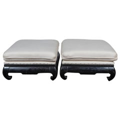 Retro Pair of Mandarin/Asian Upholstered Ottomans