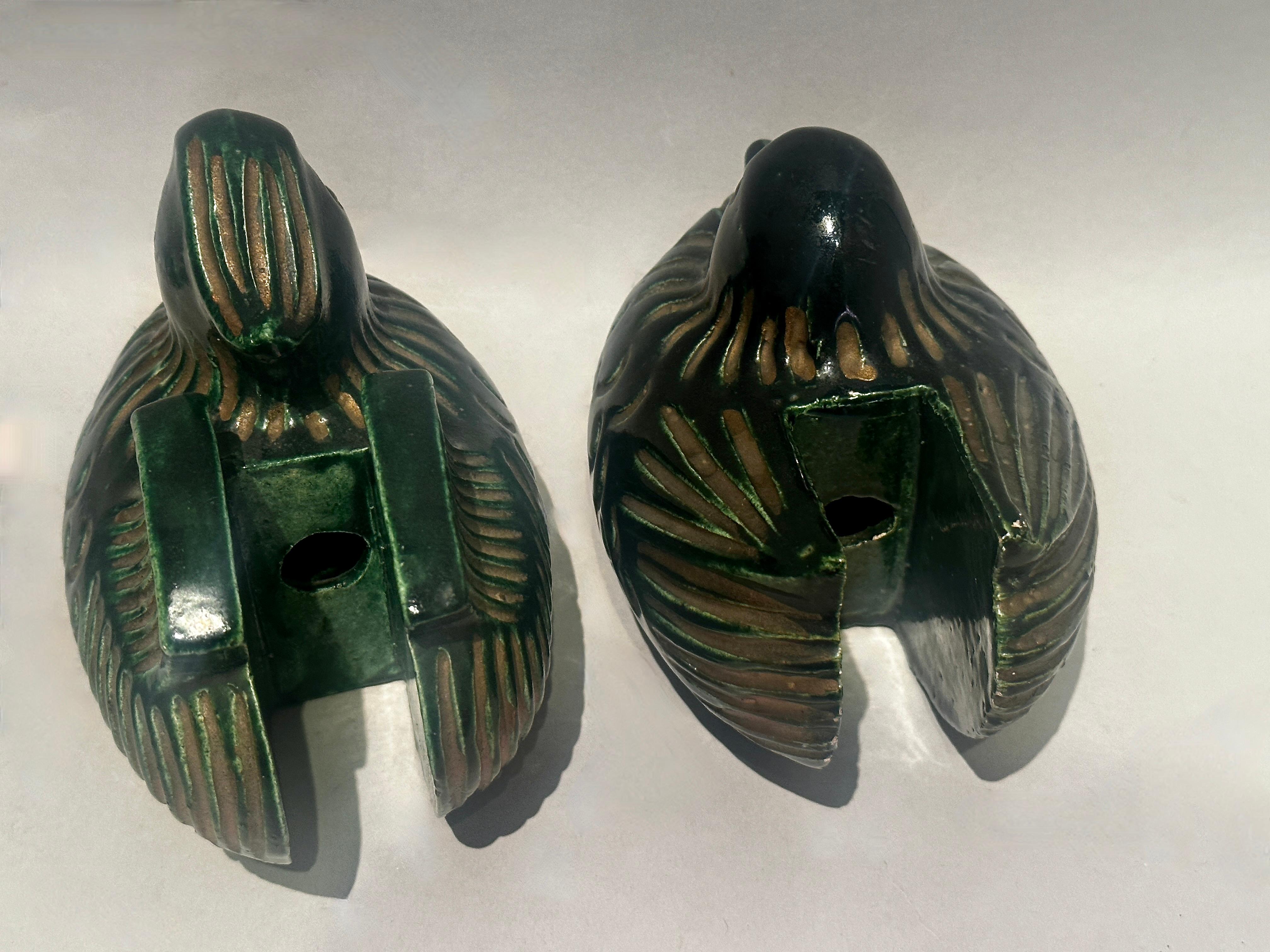 Pair of Mandarin Duck Screen Holders, Japanese Taisho Period  In Good Condition For Sale In Palm Desert, CA