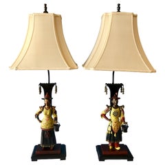 Pair of  "Mandarin" Figural  Bronzed Metal Lamps