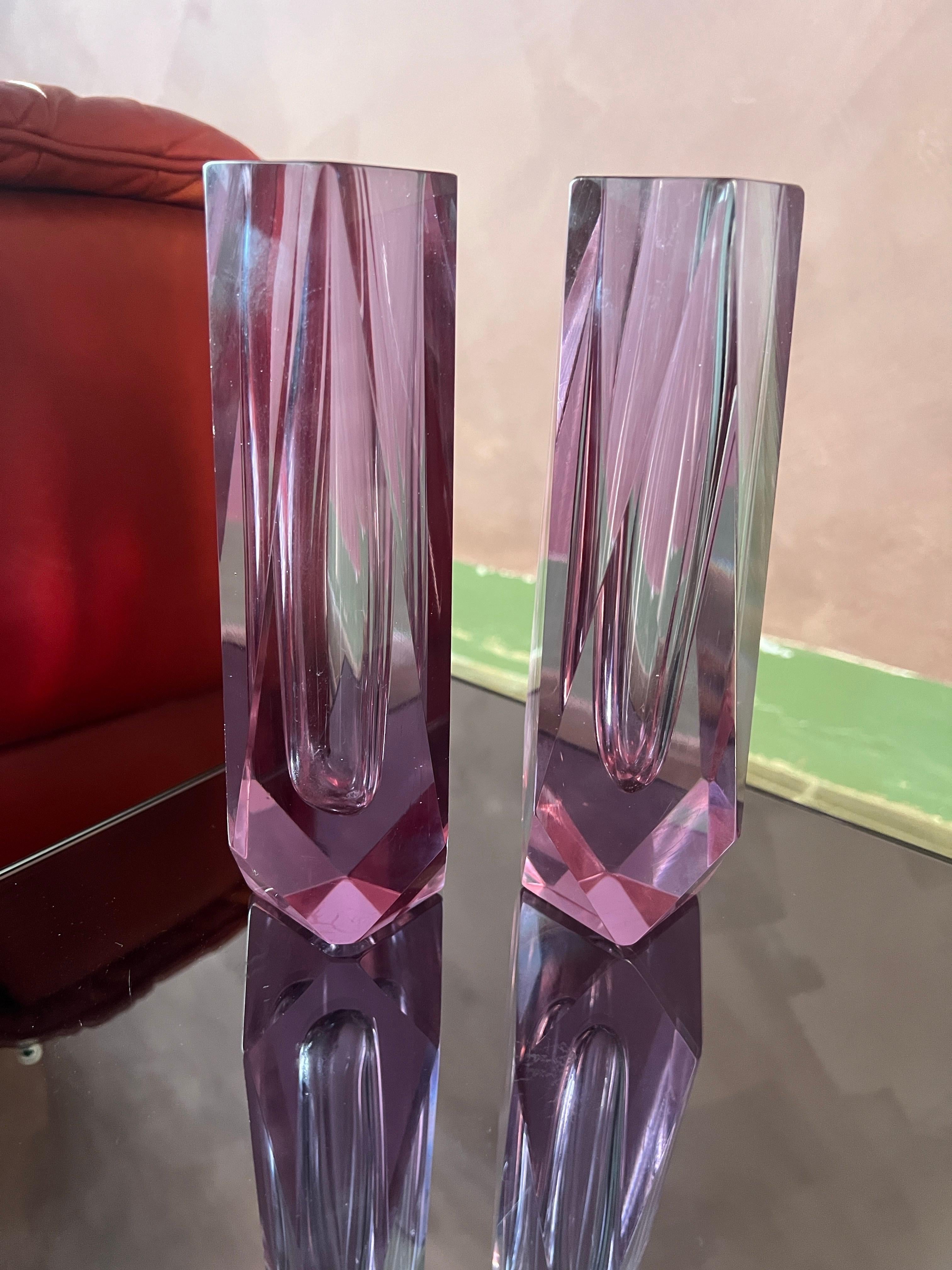Pair of Mandruzzato Murano Sommerso violet Faceted Art Glass Vases, Italy 60s In Good Condition For Sale In Palermo, PA