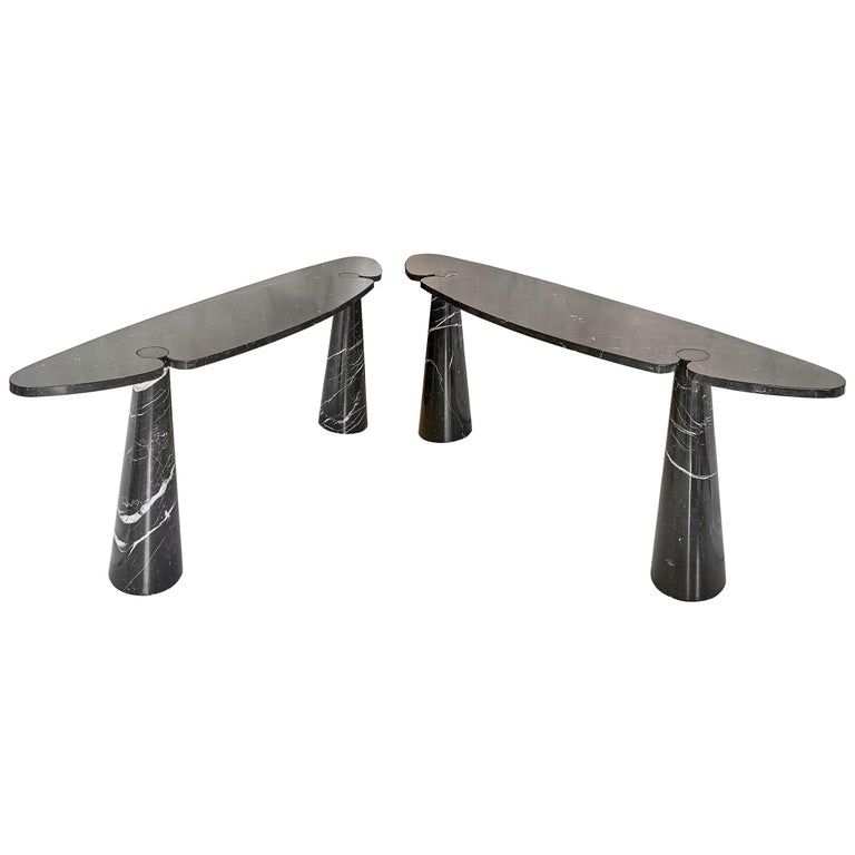 Pair of Mangiarotti Black Marquina Marble 
Eros
 Console Tables Italy circa 1975