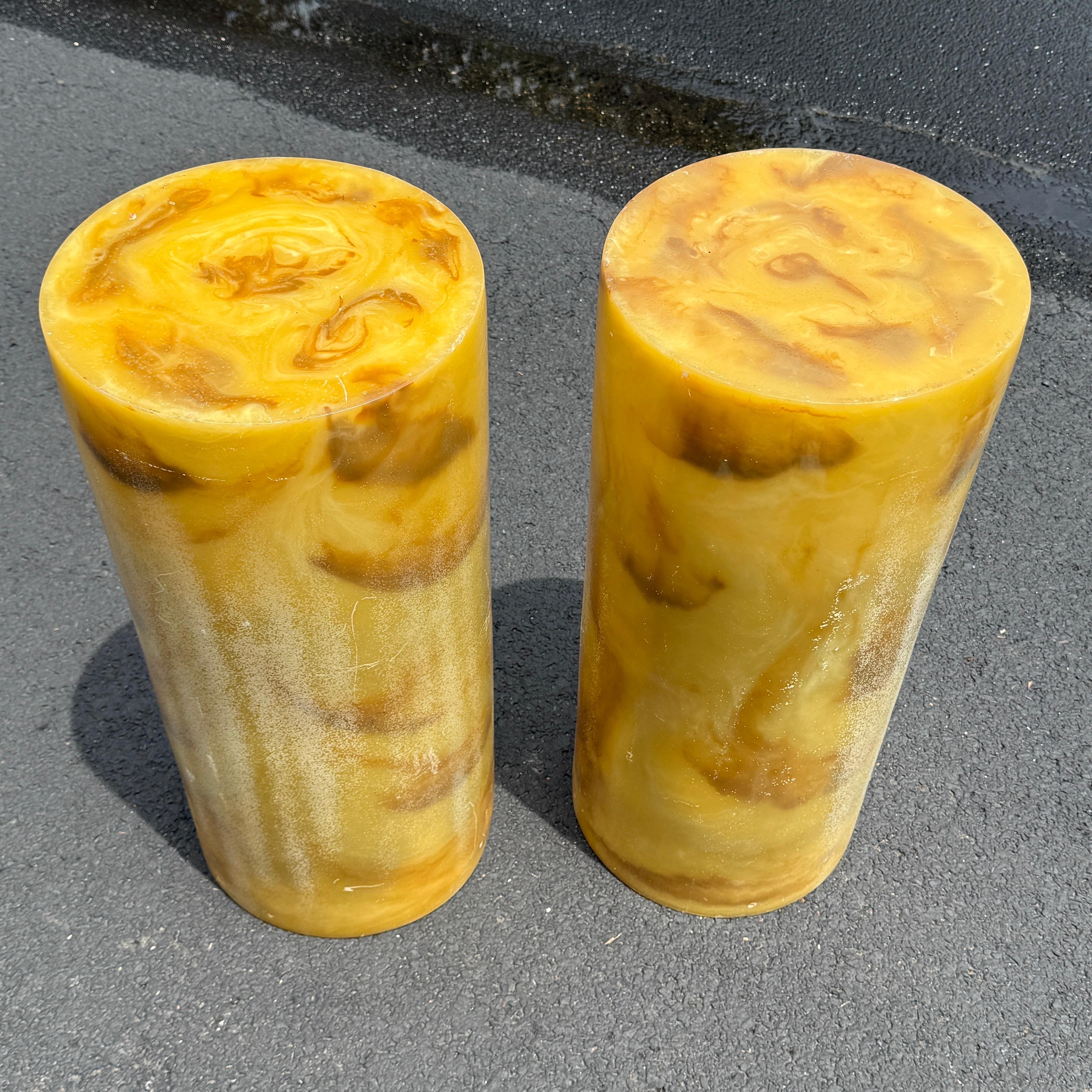 Pair of Mango Colored Trick Acrylic Pedestal Plant Cylindrical Stands For Sale 4