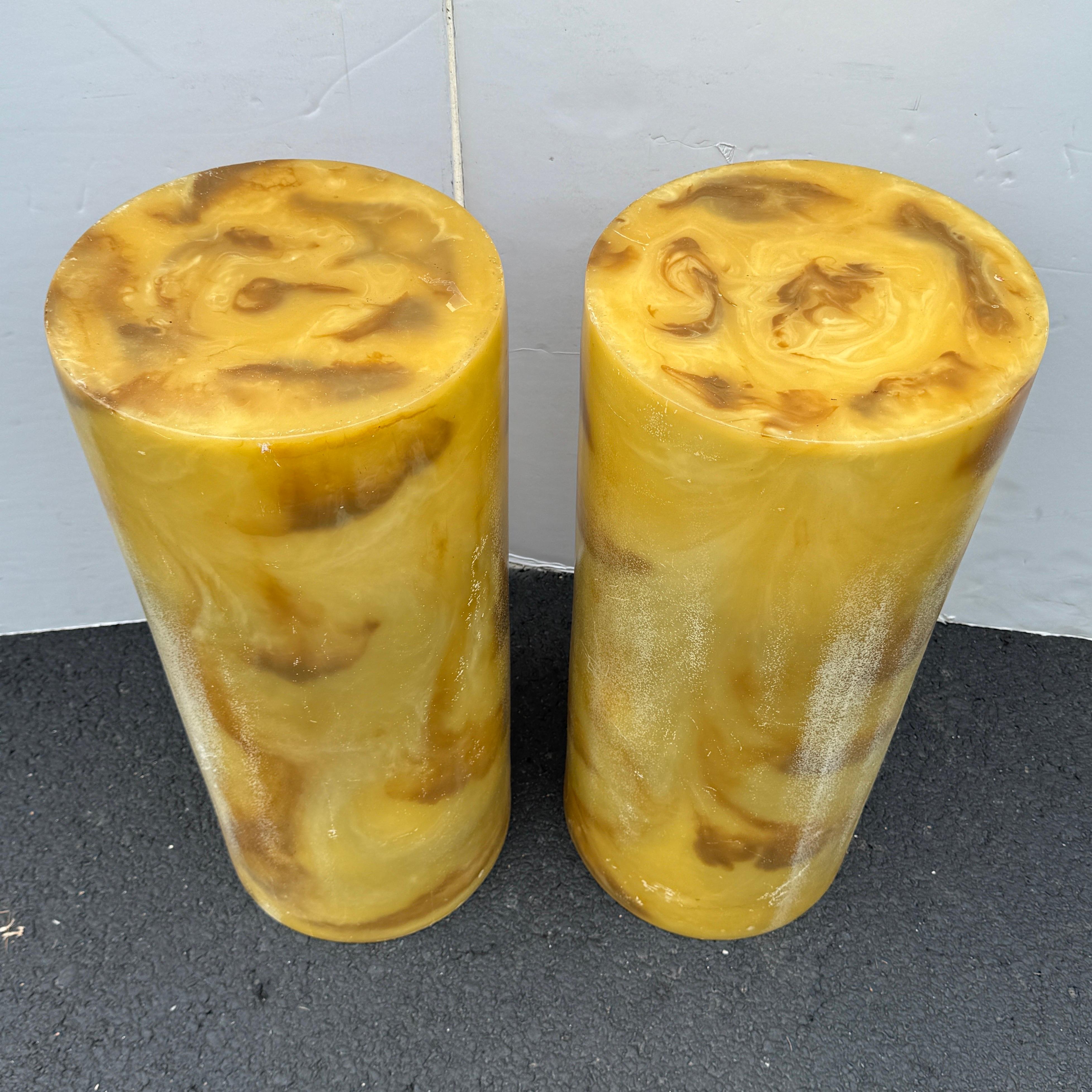 Pair of Mid-Century Modern Cylindrical Column Pedestals, circa 1960. These can be stand-alone statement pieces or functional to hold plants or sculptures in any formal or informal home setting.  