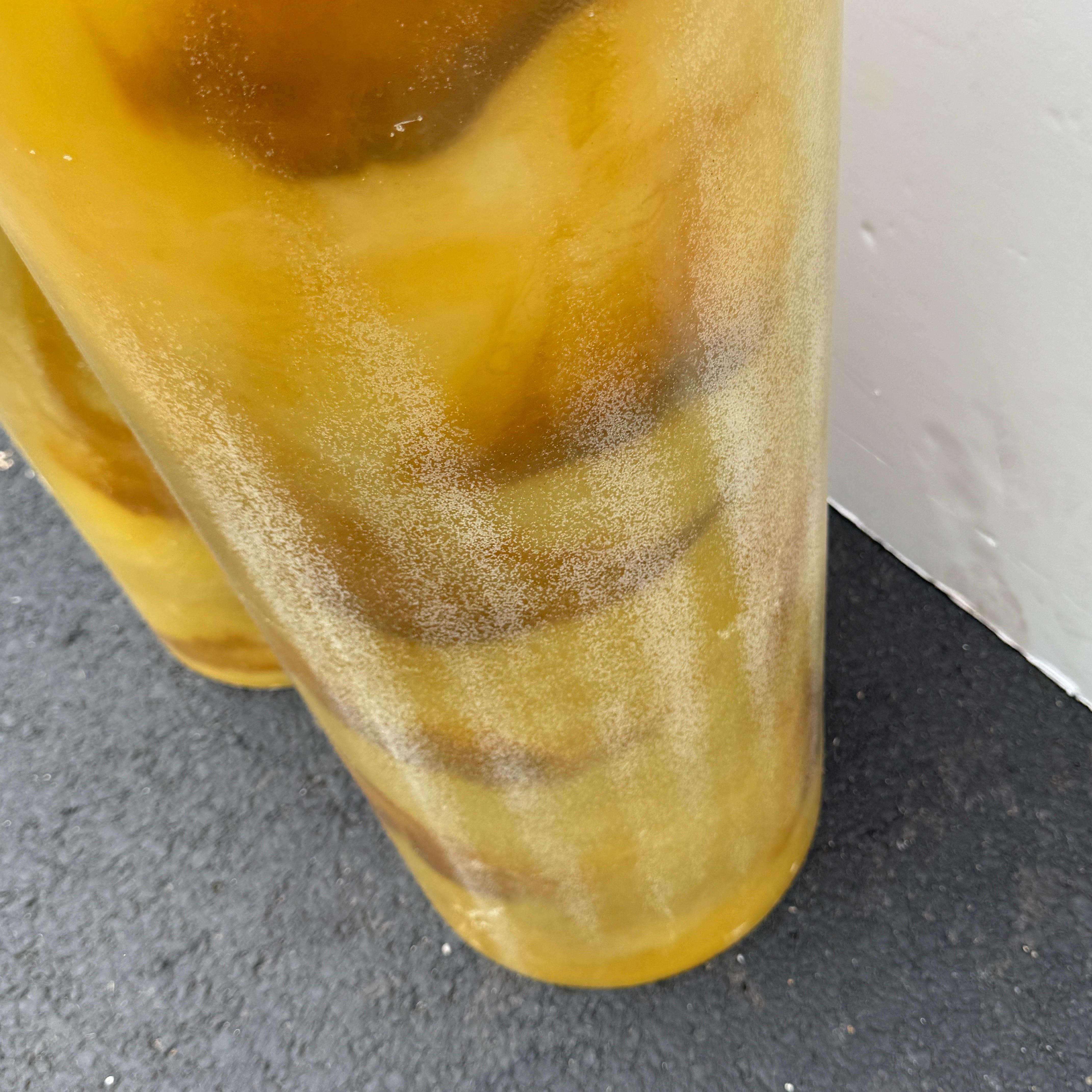 Mid-Century Modern Pair of Mango Colored Trick Acrylic Pedestal Plant Cylindrical Stands For Sale