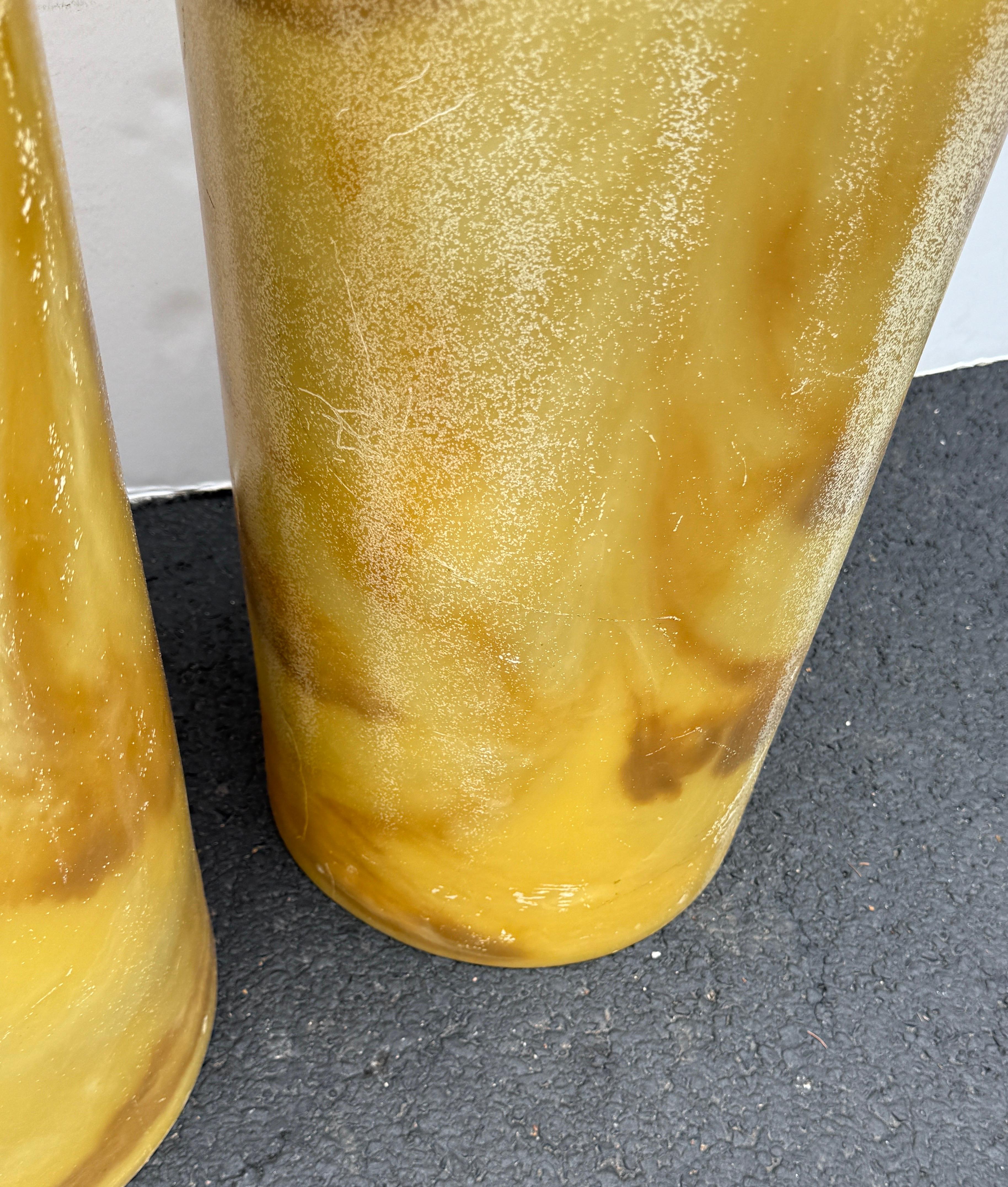 American Pair of Mango Colored Trick Acrylic Pedestal Plant Cylindrical Stands For Sale