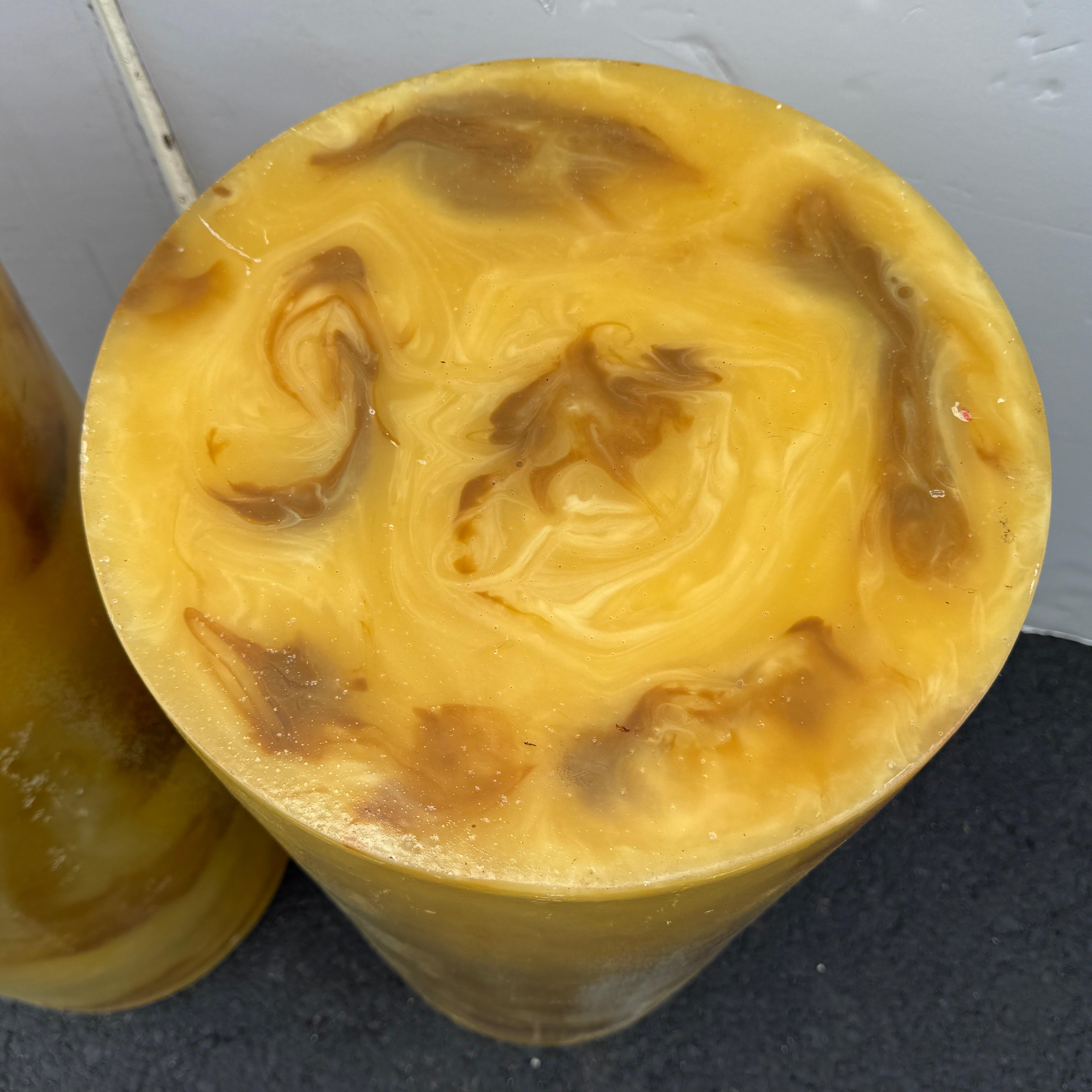 20th Century Pair of Mango Colored Trick Acrylic Pedestal Plant Cylindrical Stands For Sale