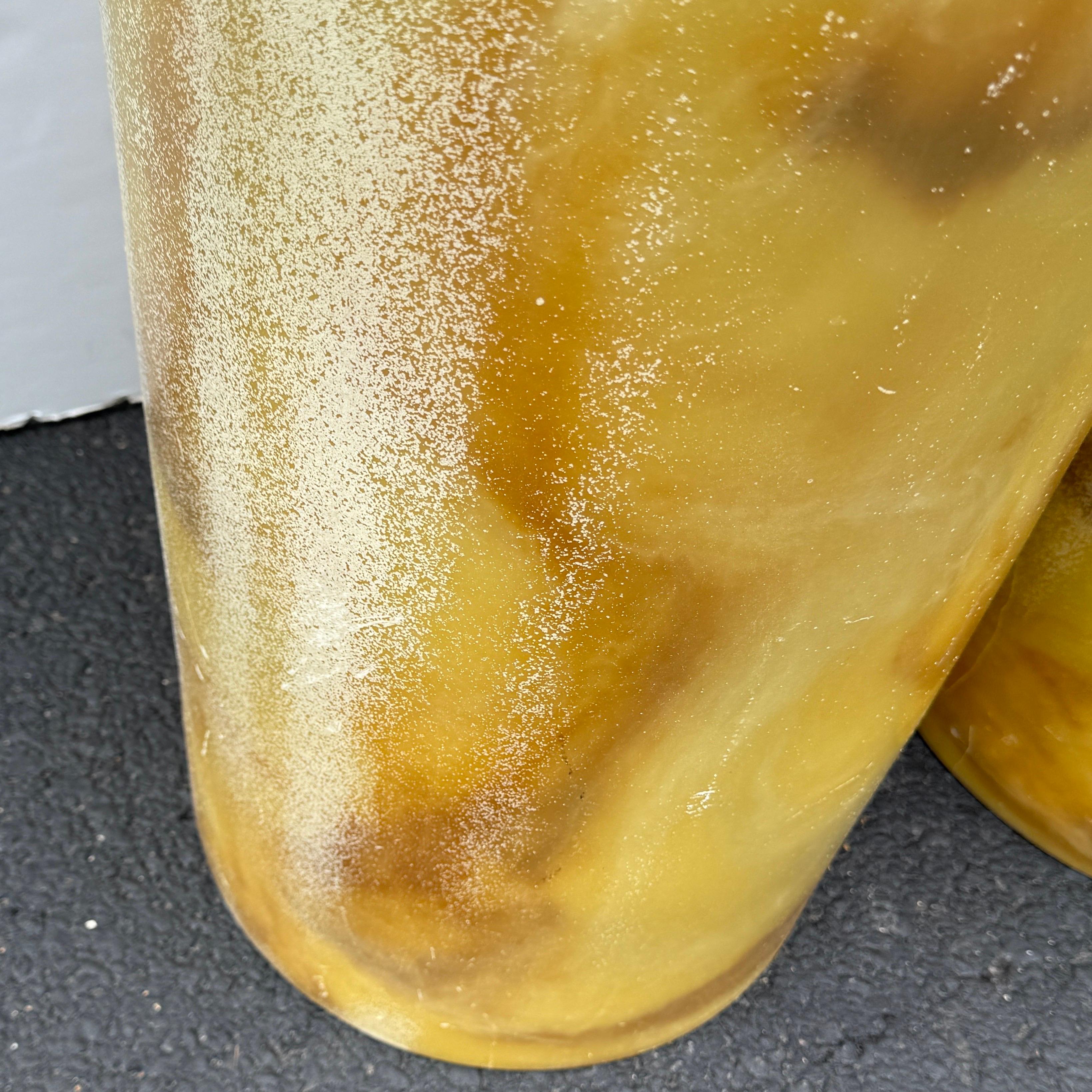 Pair of Mango Colored Trick Acrylic Pedestal Plant Cylindrical Stands For Sale 1