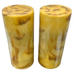 Pair of Mango Colored Trick Acrylic Pedestal Plant Cylindrical Stands