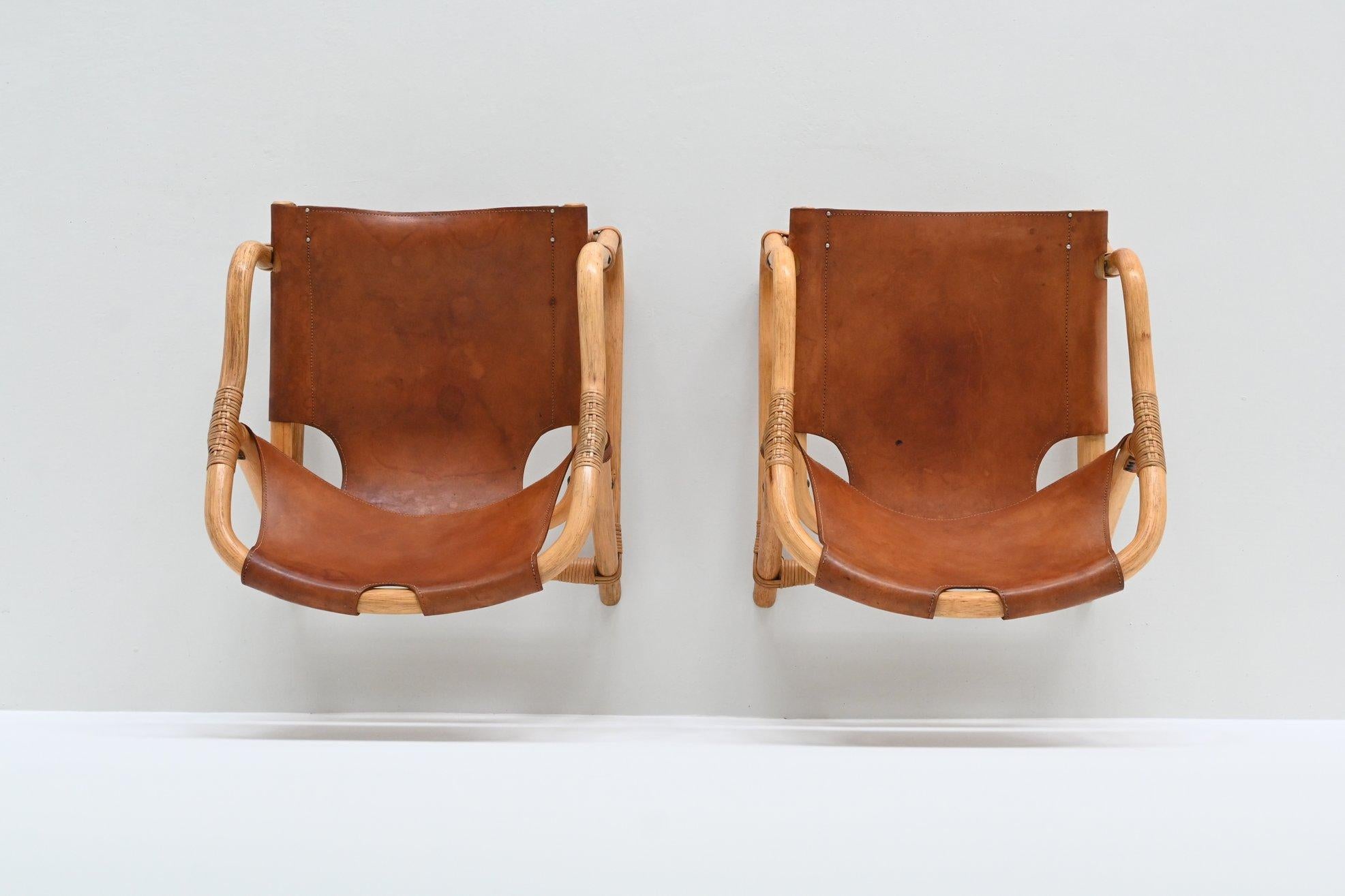 Paar Manilla-Loungesessel aus cognacfarbenem Leder, Dänemark 1960 im Angebot 5