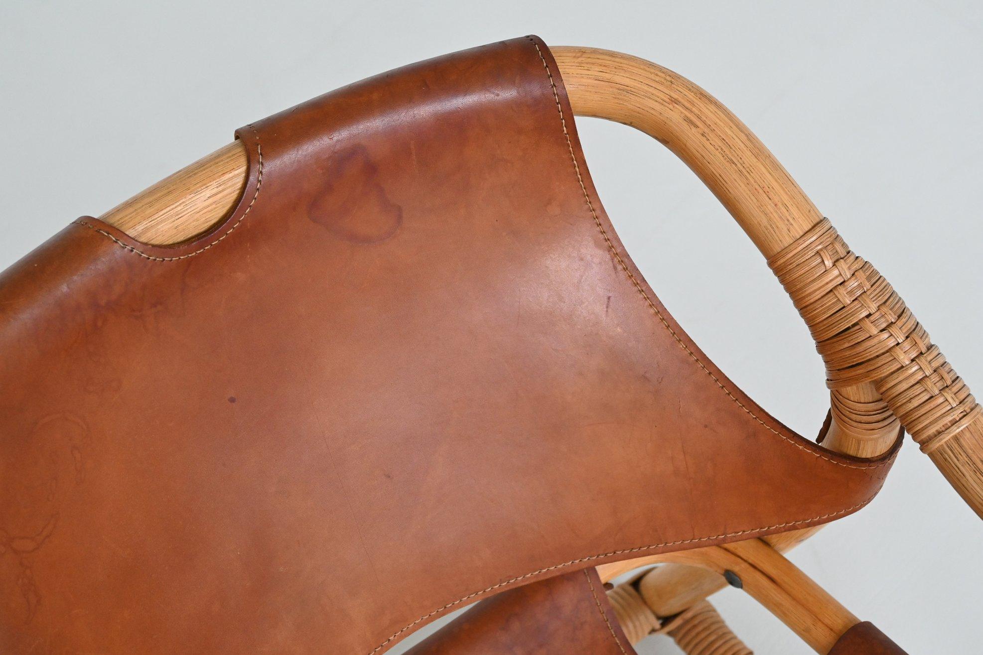 Paar Manilla-Loungesessel aus cognacfarbenem Leder, Dänemark 1960 im Angebot 8