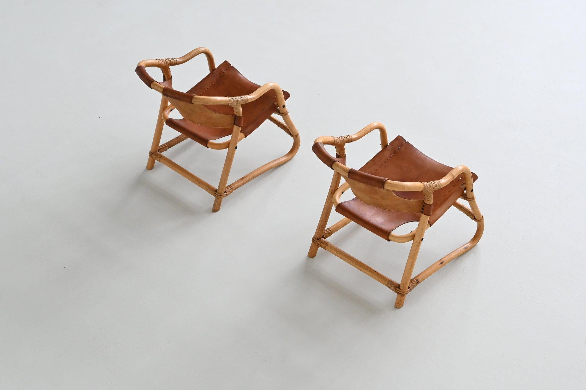 Paar Manilla-Loungesessel aus cognacfarbenem Leder, Dänemark 1960 im Angebot 1