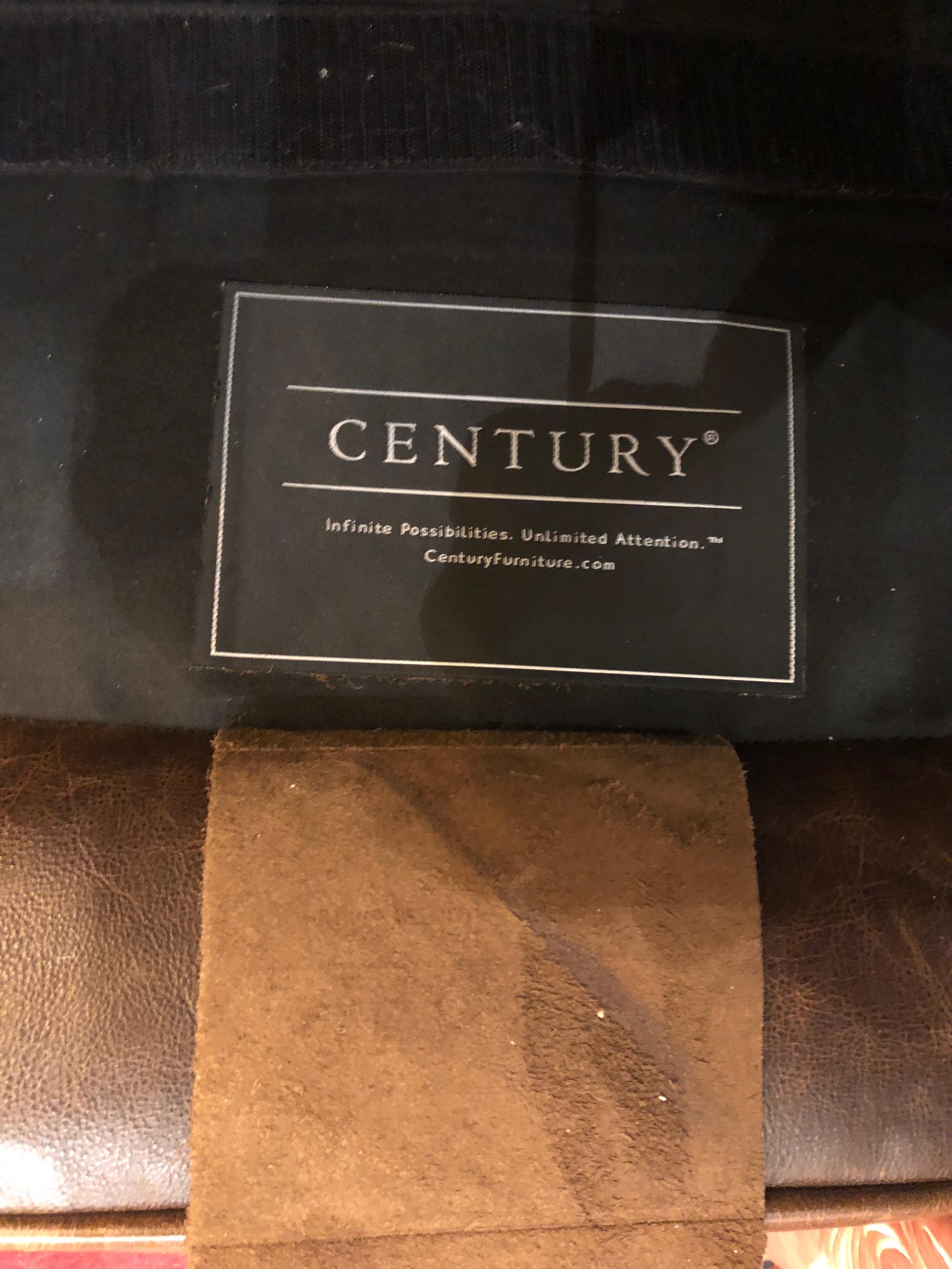 Pair of Manly Distressed Leather Club Chairs by Century 2