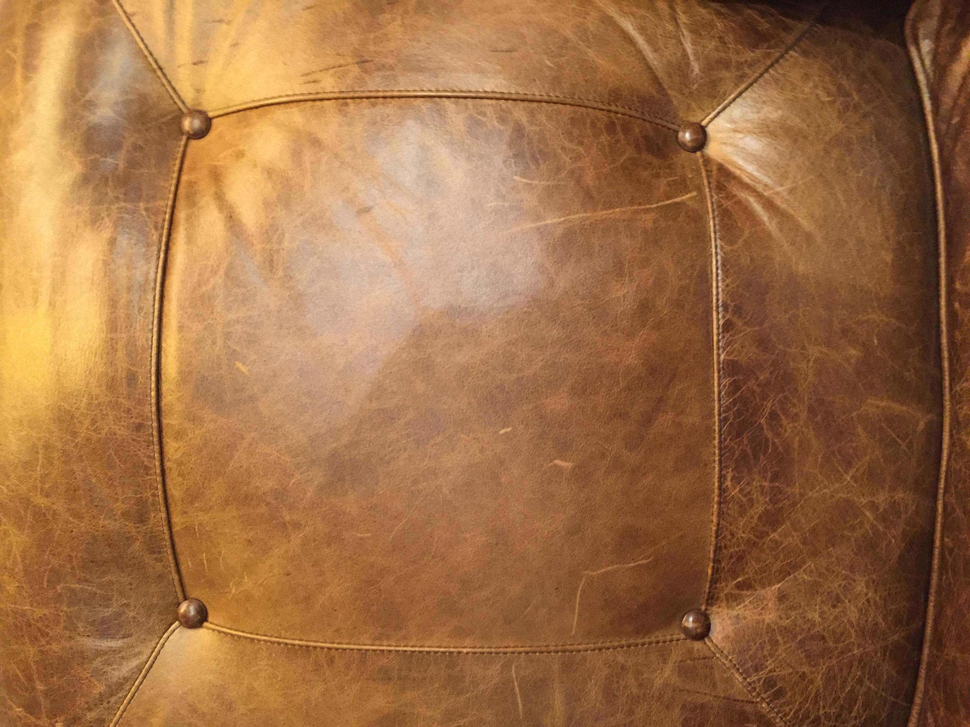 Pair of Manly Distressed Leather Club Chairs by Century In Distressed Condition In Hopewell, NJ