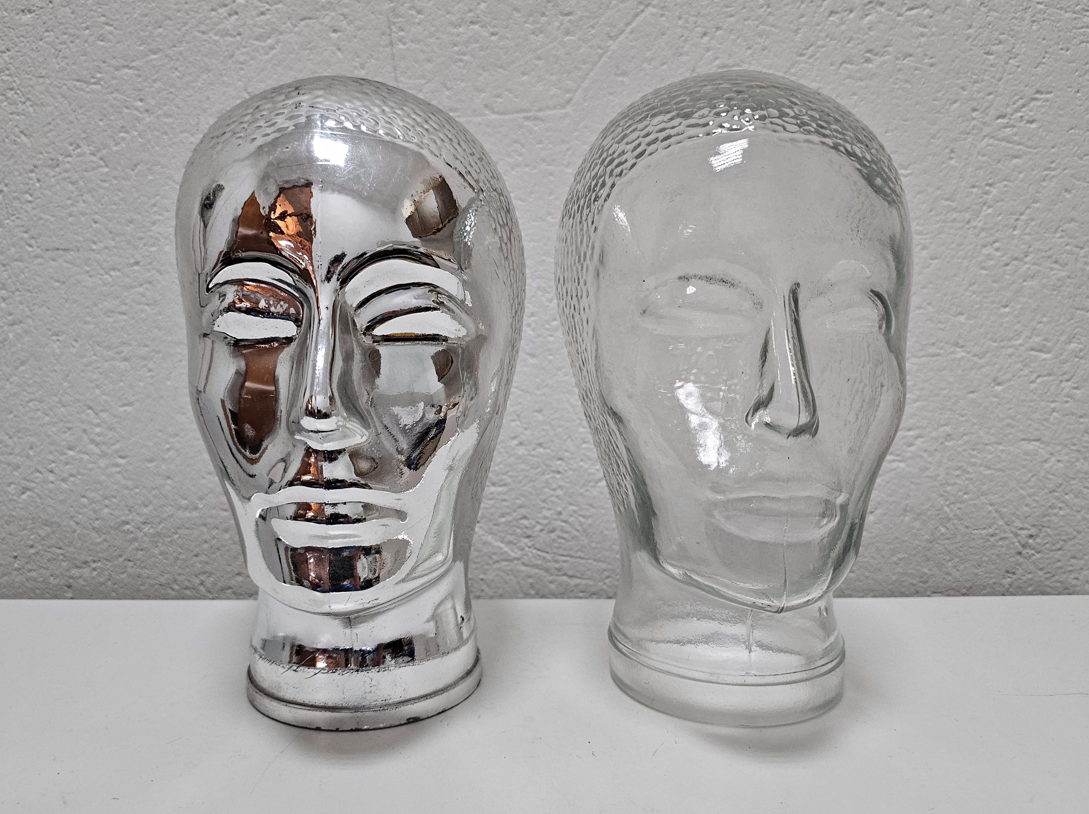 Italian Pair of Mid Century Modern Mannequin Glass Heads, Italy 1960s For Sale