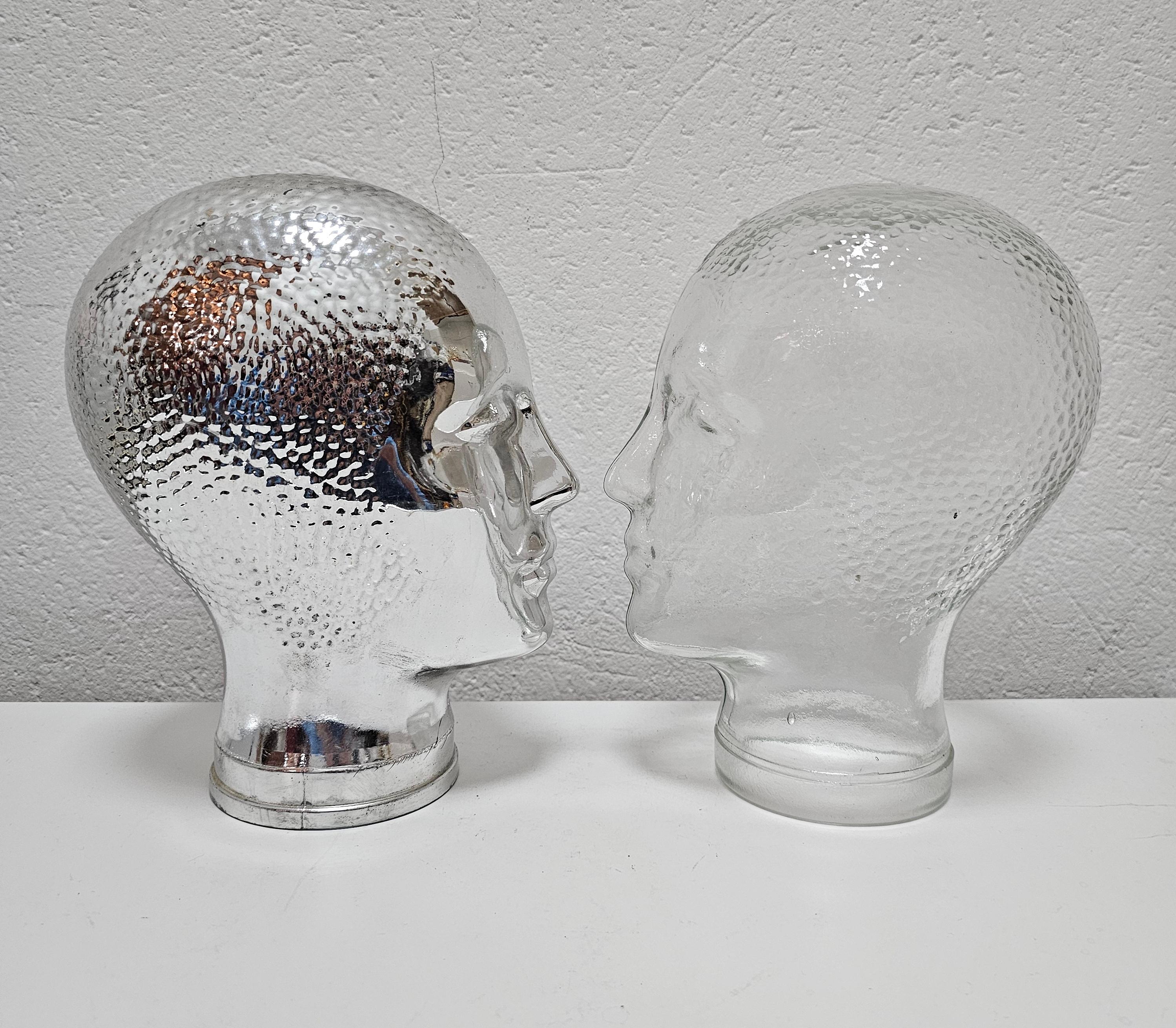 Mid-20th Century Pair of Mid Century Modern Mannequin Glass Heads, Italy 1960s For Sale
