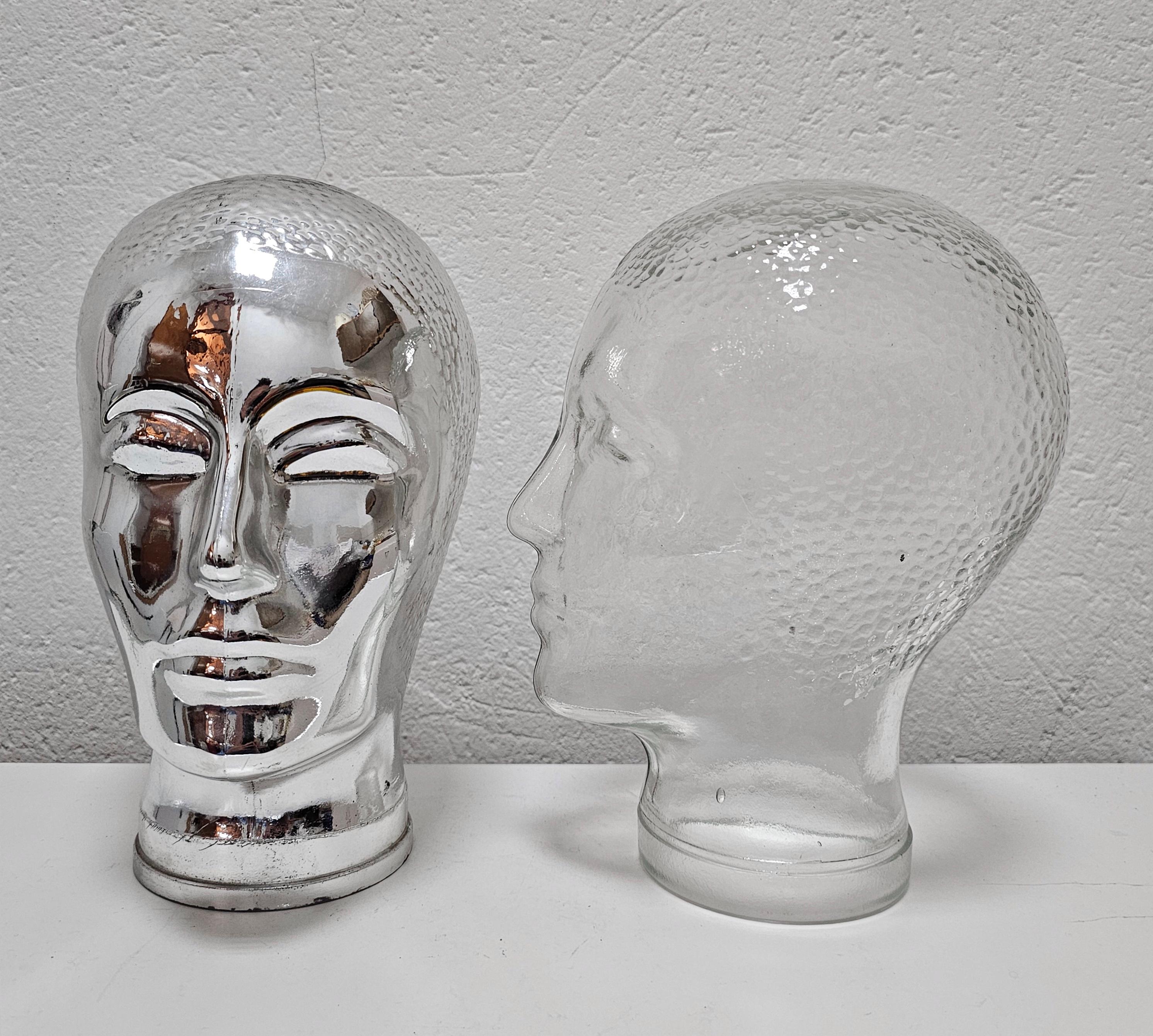 Pair of Mid Century Modern Mannequin Glass Heads, Italy 1960s For Sale 2