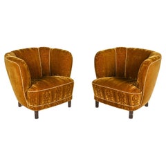 Pair of Manner of Viggo Boesen Lounge Chairs by Slagelse, c. 1940's