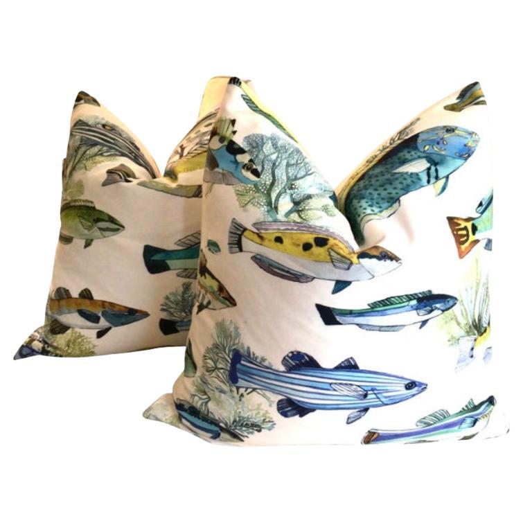 Coppia di cuscini tropicali da interno/esterno con imbottitura in piuma d'oca di Manuel Canovas "fidji