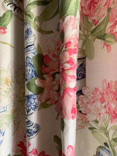 Pair of Manuel Canovas Retired "Bienaimee" White, Pink, Blue CHIC! Linen Drapes